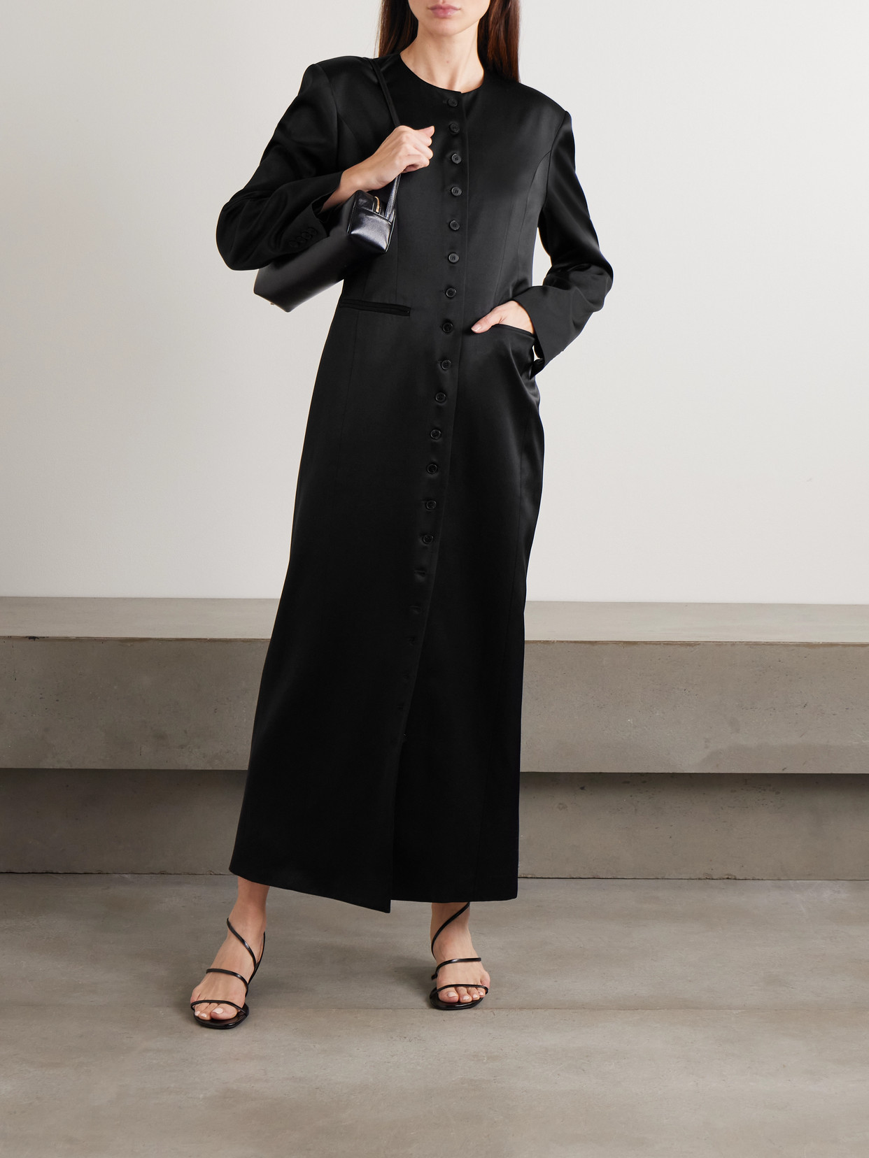 Heirlome Edith Silk-satin Coat In Black