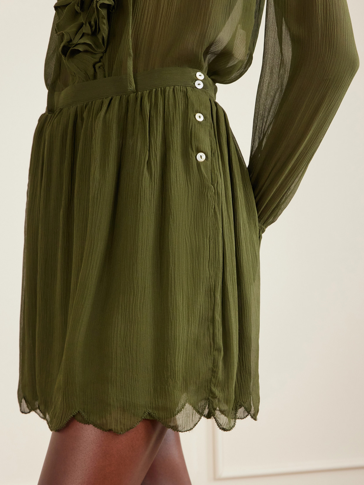 Mab Scalloped Gathered Silk-Crepon Mini