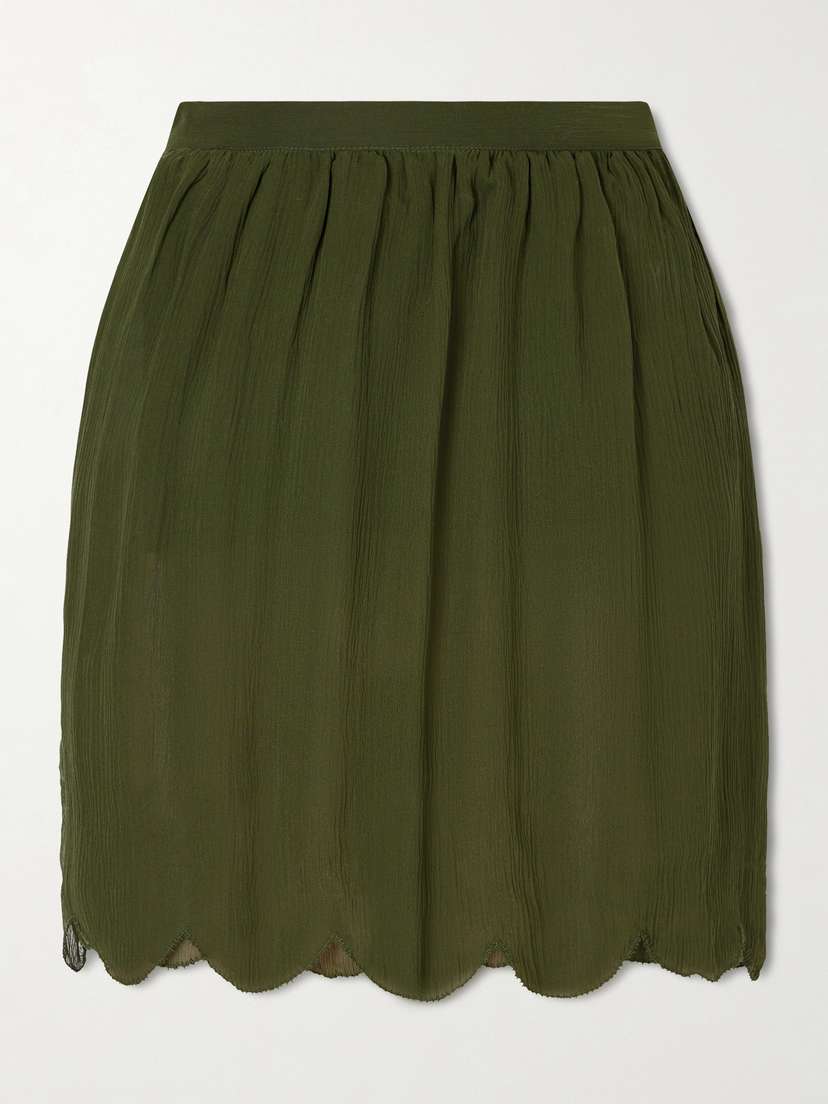 BODE Mab Scalloped Gathered Silk-crepon Mini Skirt