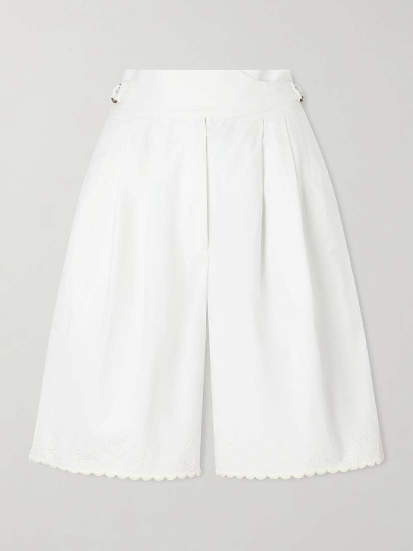 BODE Closerie Belted Scalloped Embroidered Cotton-poplin Shorts