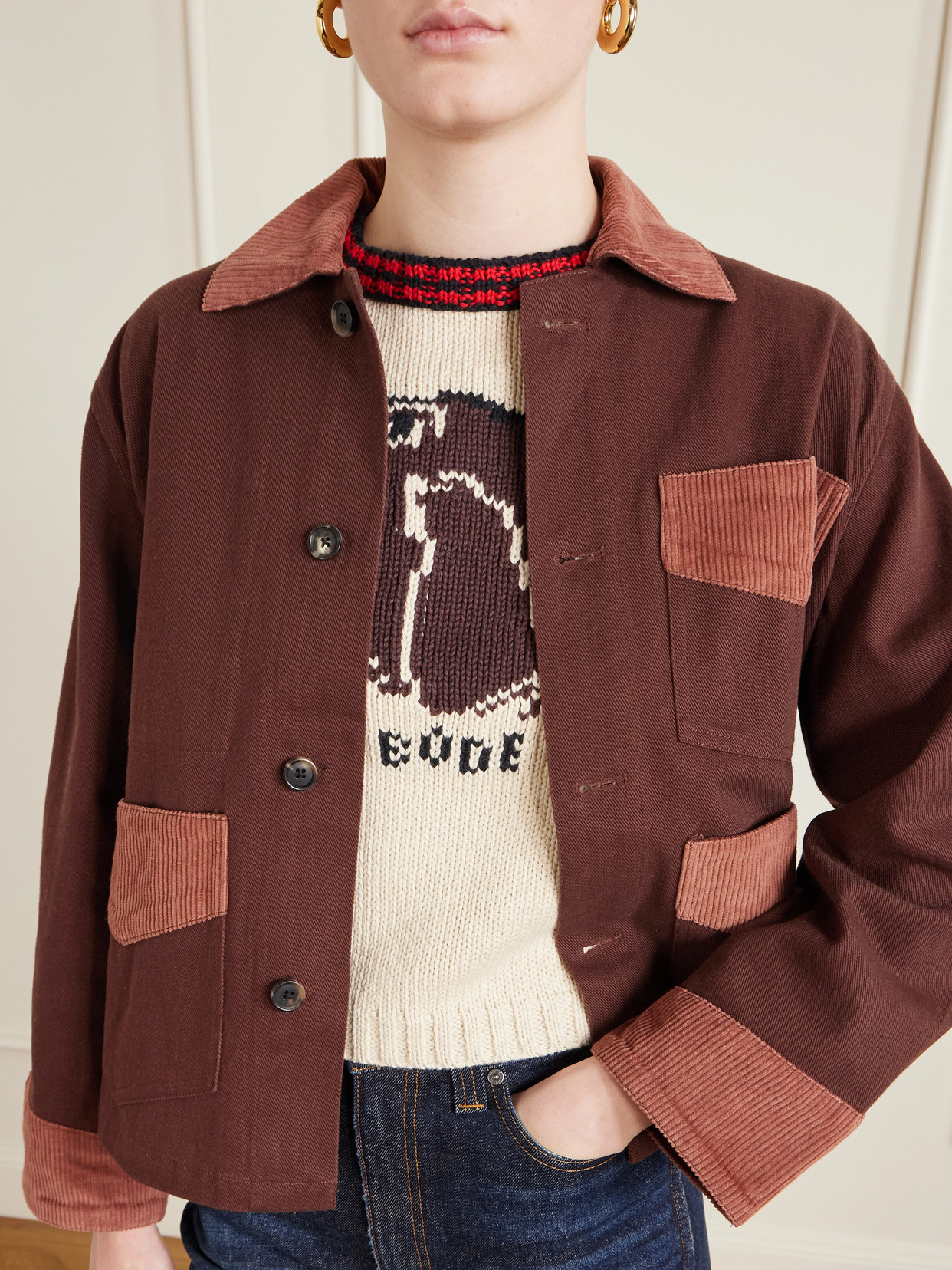 Corduroy-Trimmed Cotton-Twill Jacket