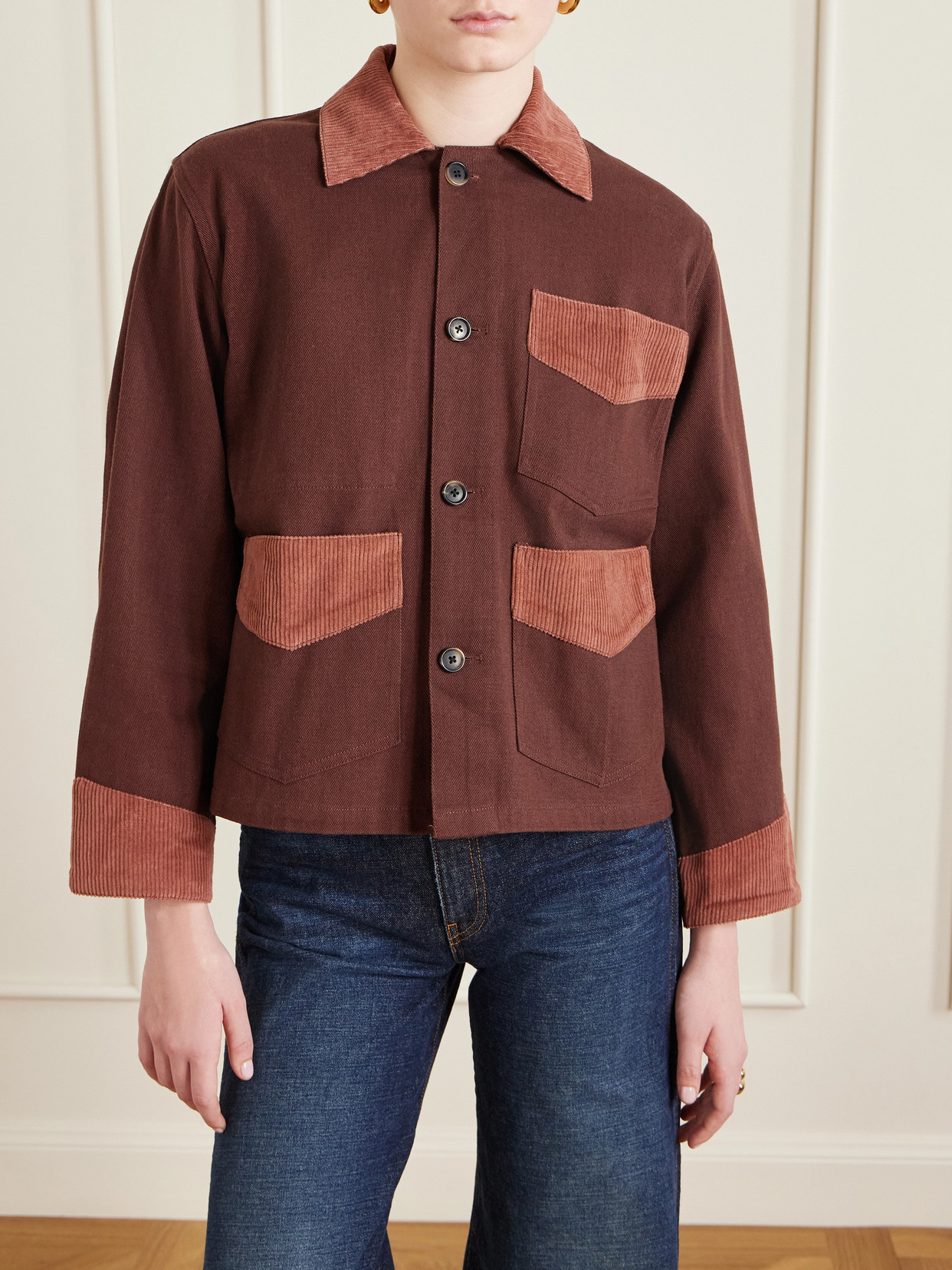 Corduroy-Trimmed Cotton-Twill Jacket