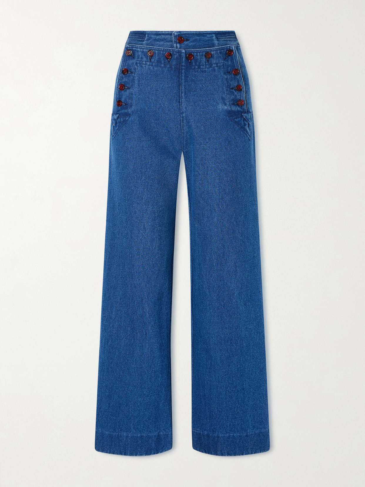 Bode Sailor Cropped High-rise Wide-leg Jeans In Blue