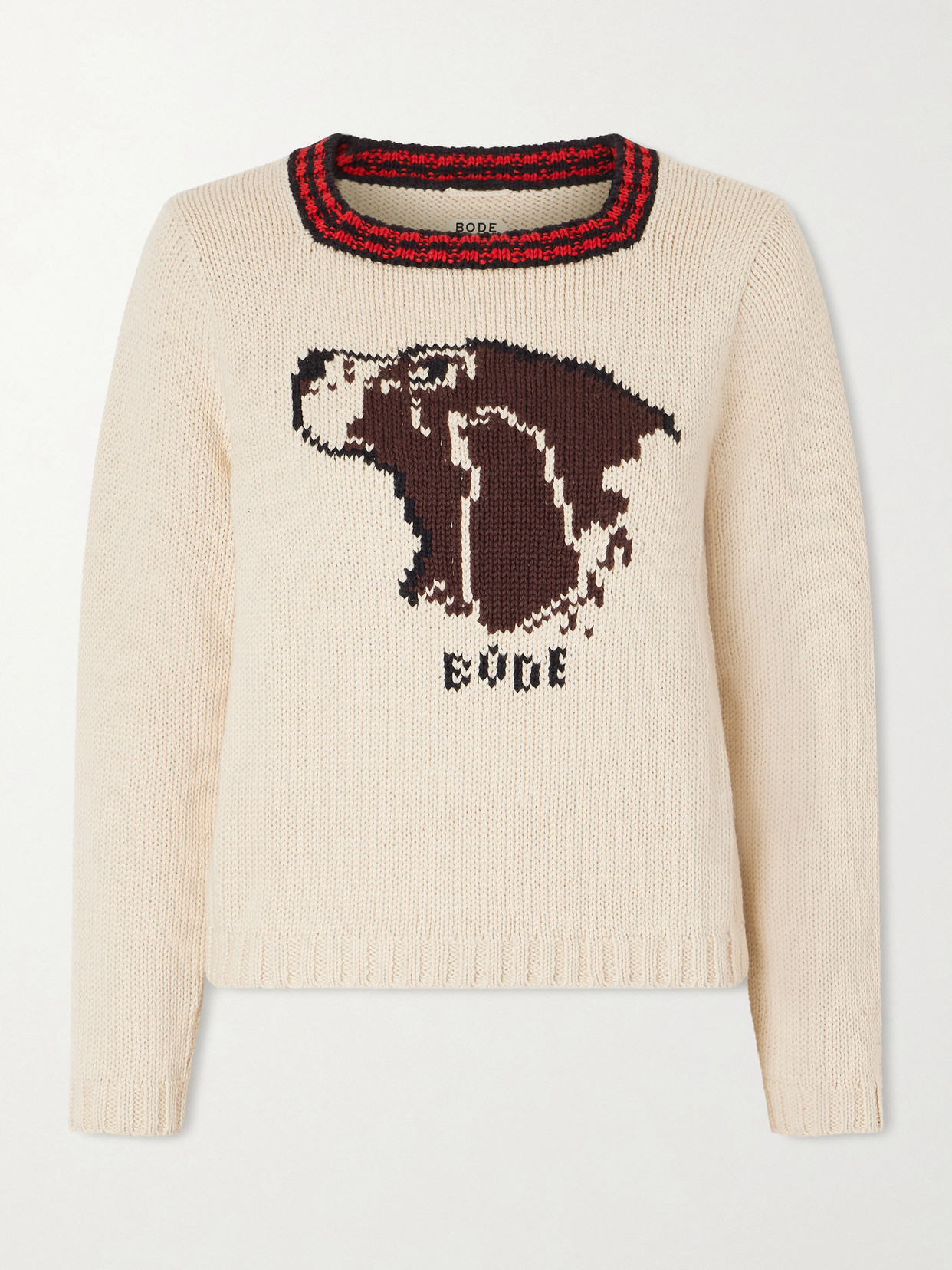 Bode Spaniel Intarsia Pima Cotton And Merino Wool-blend Sweater In Neutral