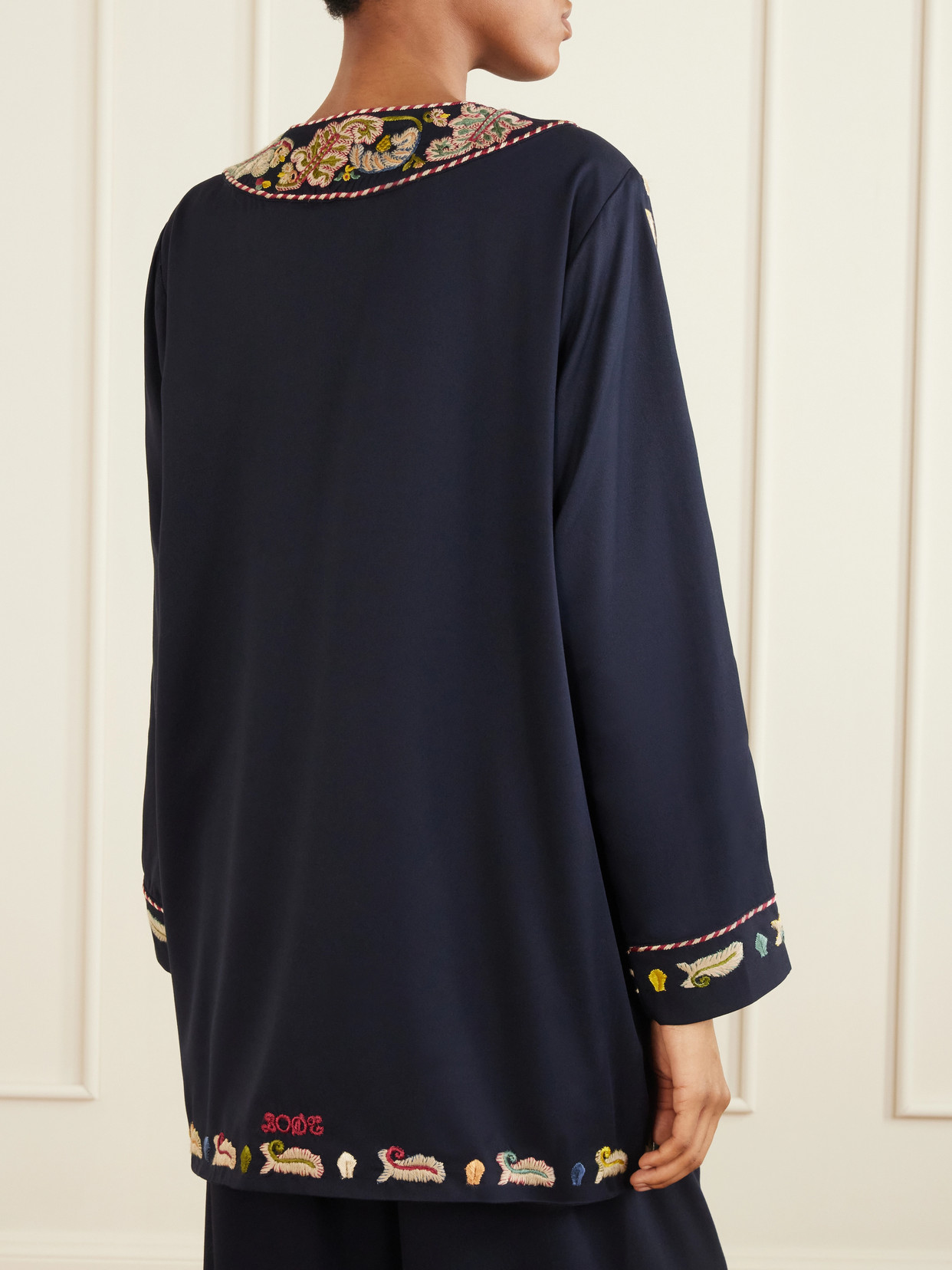 Bode Feather Runner Embroidered Cotton-blend Twill Jacket In Black