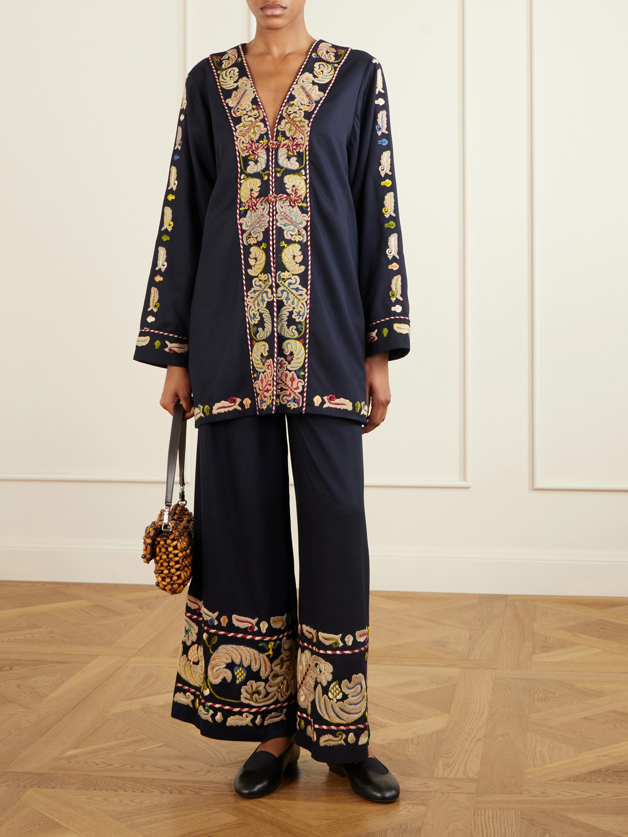 Bode Feather Runner Embroidered Cotton-blend Twill Jacket In Black