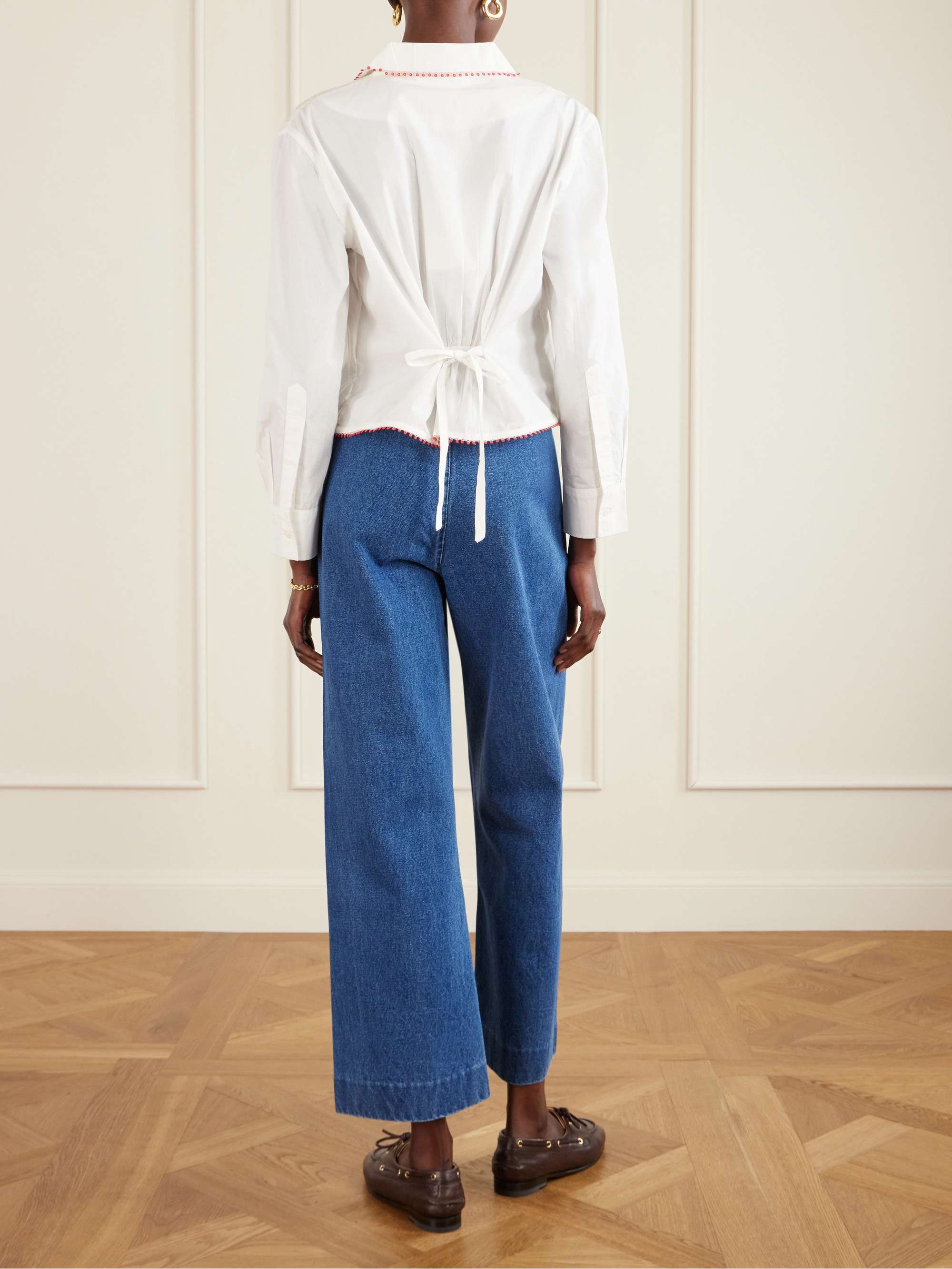 BODE Redbud cropped embroidered cotton-poplin shirt | NET-A-PORTER