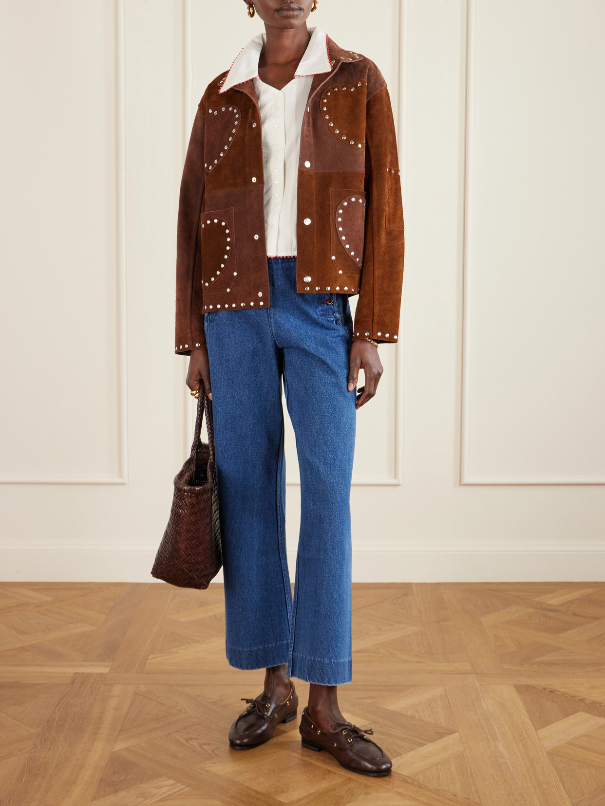 Redbud Cropped Embroidered Cotton-Poplin Shirt