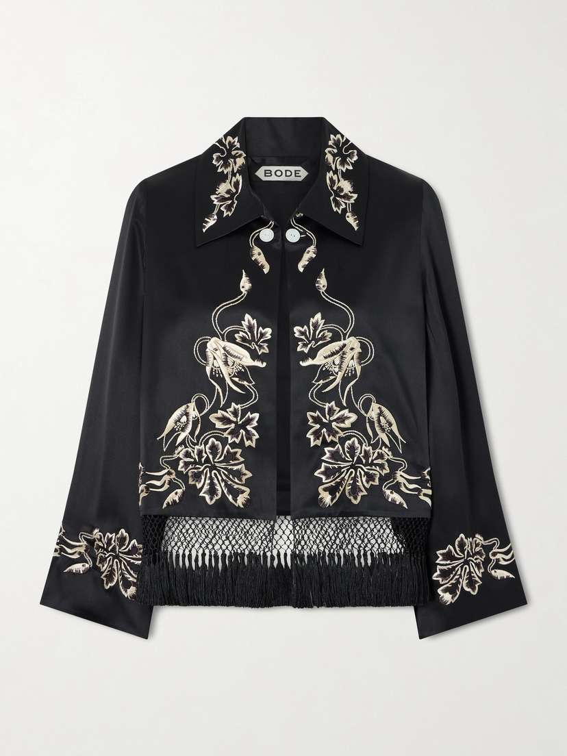 BODE Phantasm Fringed Embroidered Silk-satin Jacket