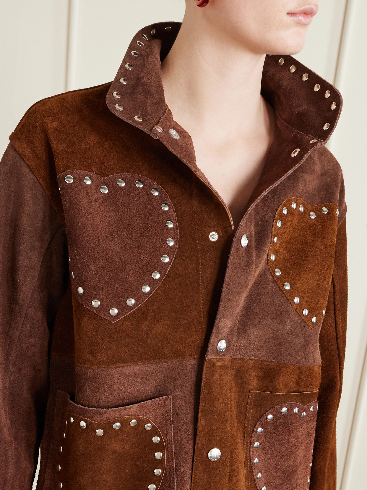 Bode Studded Suede Jacket In Brown