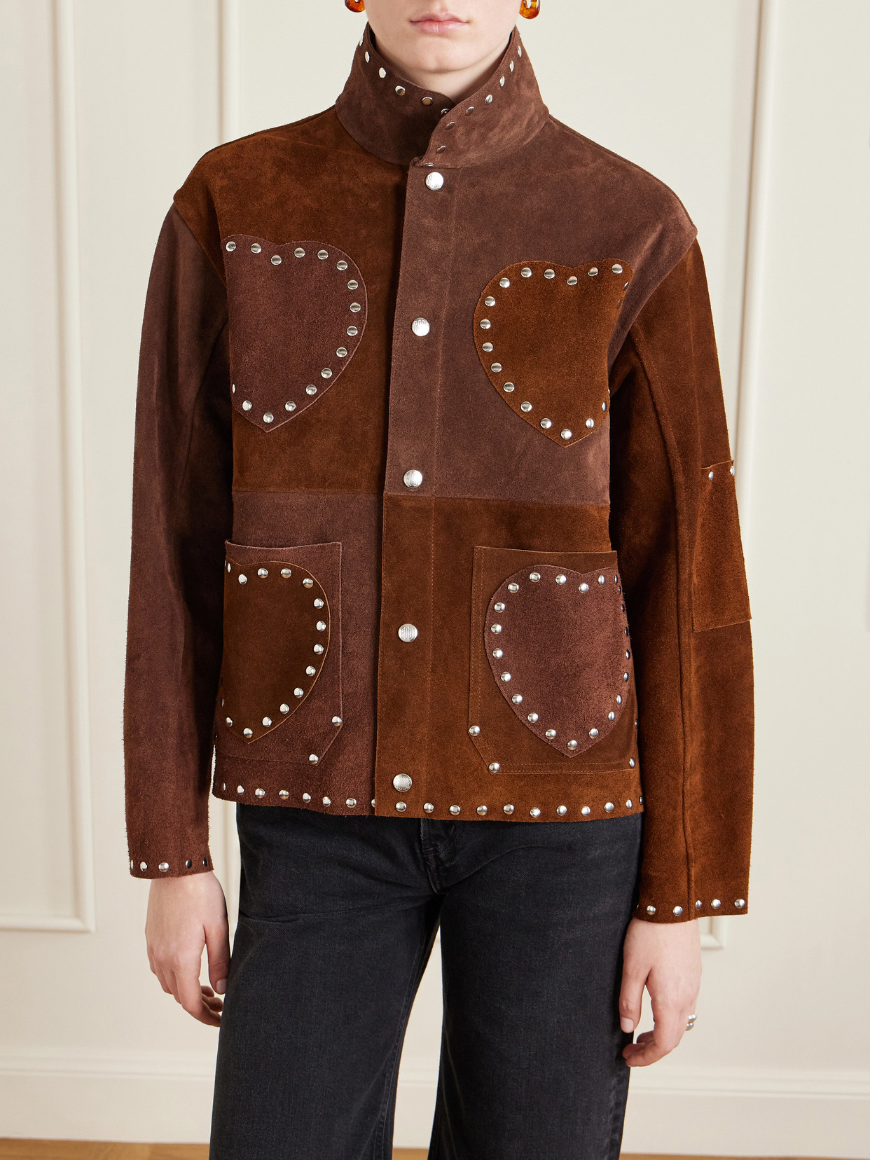 Bode Studded Suede Jacket In Brown