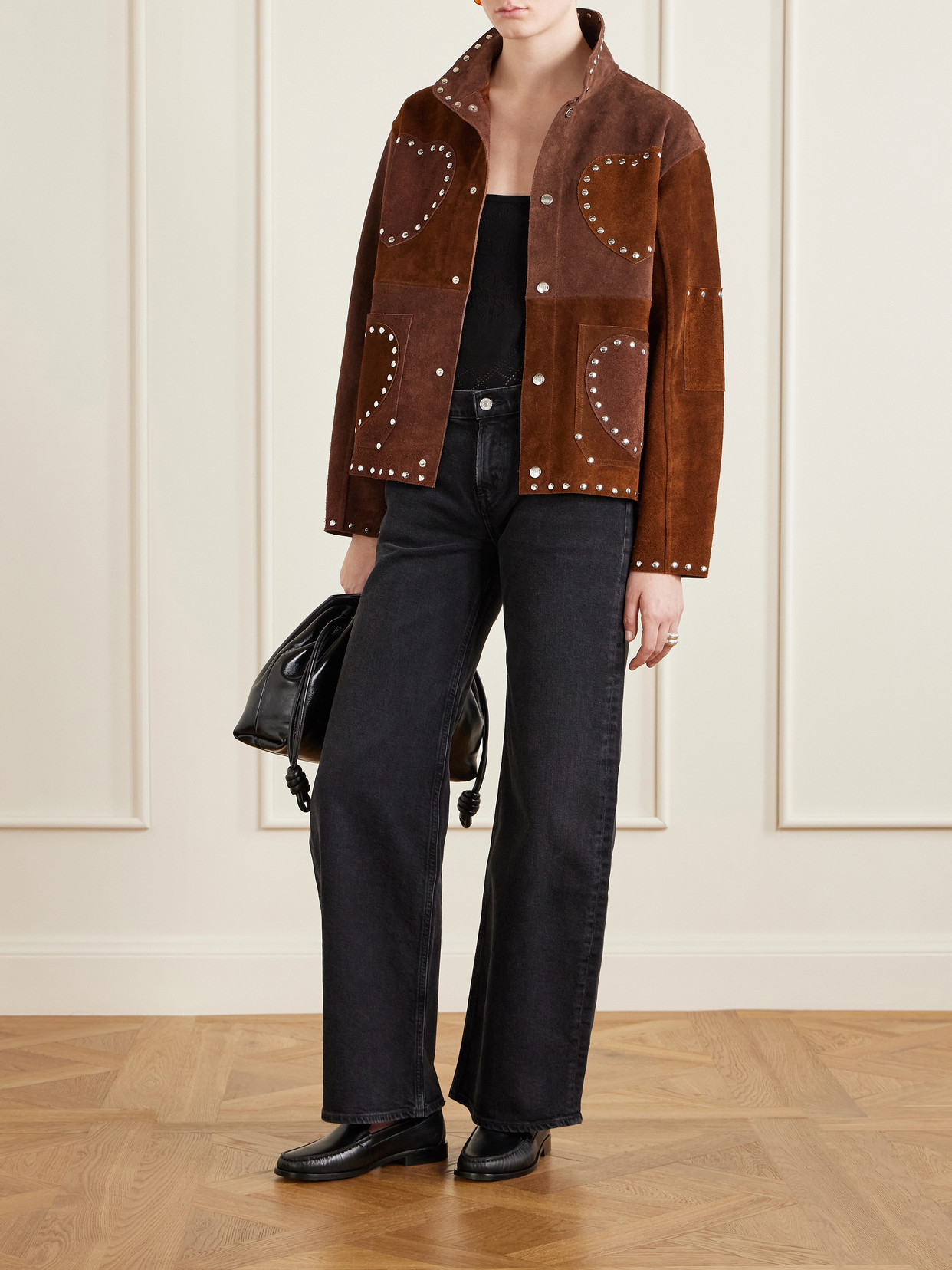 Bode Studded Suede Jacket In Brown