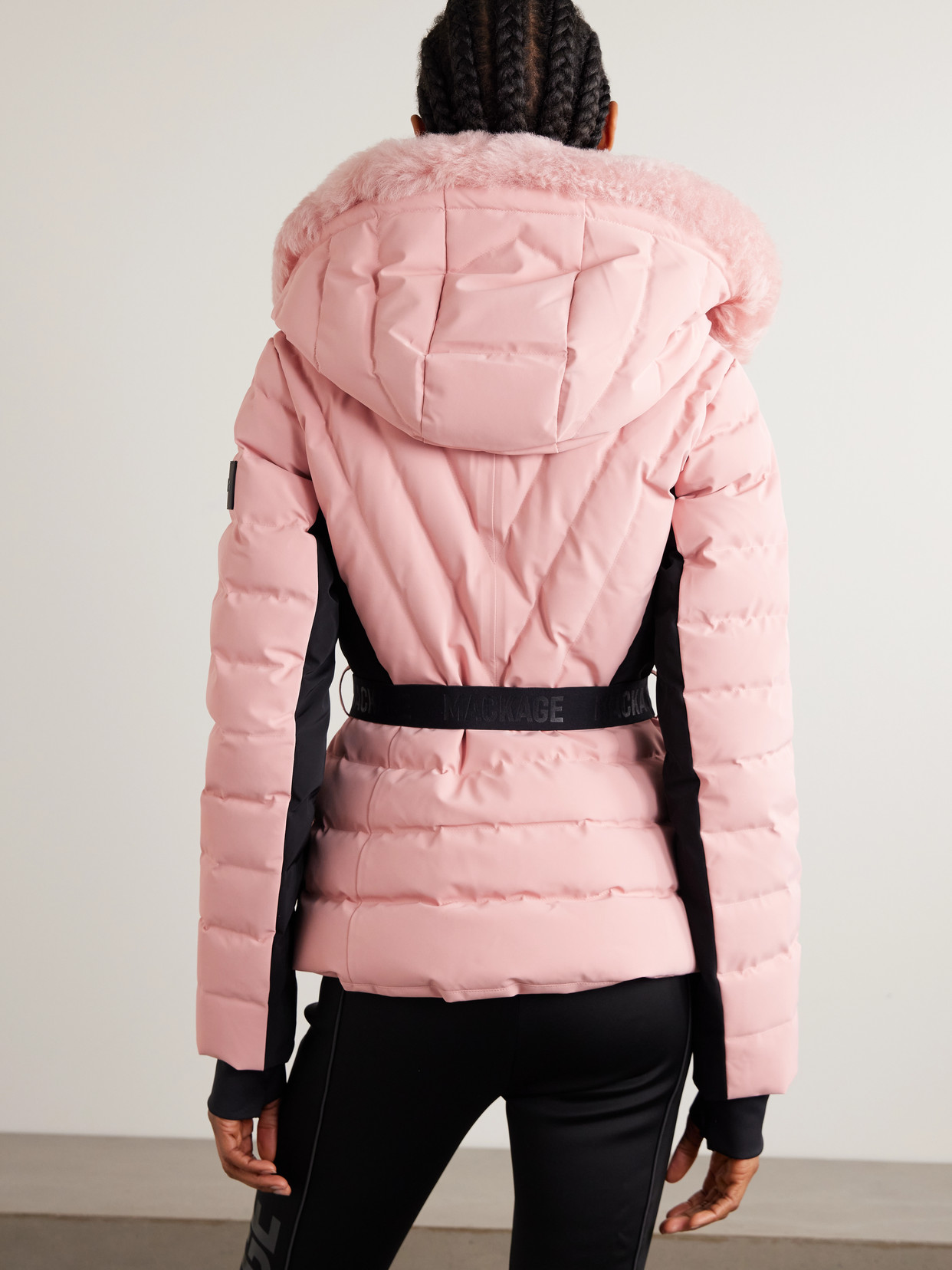 Mackage Elita Hooded Belted Quilted Down Ski Jacket In Pink