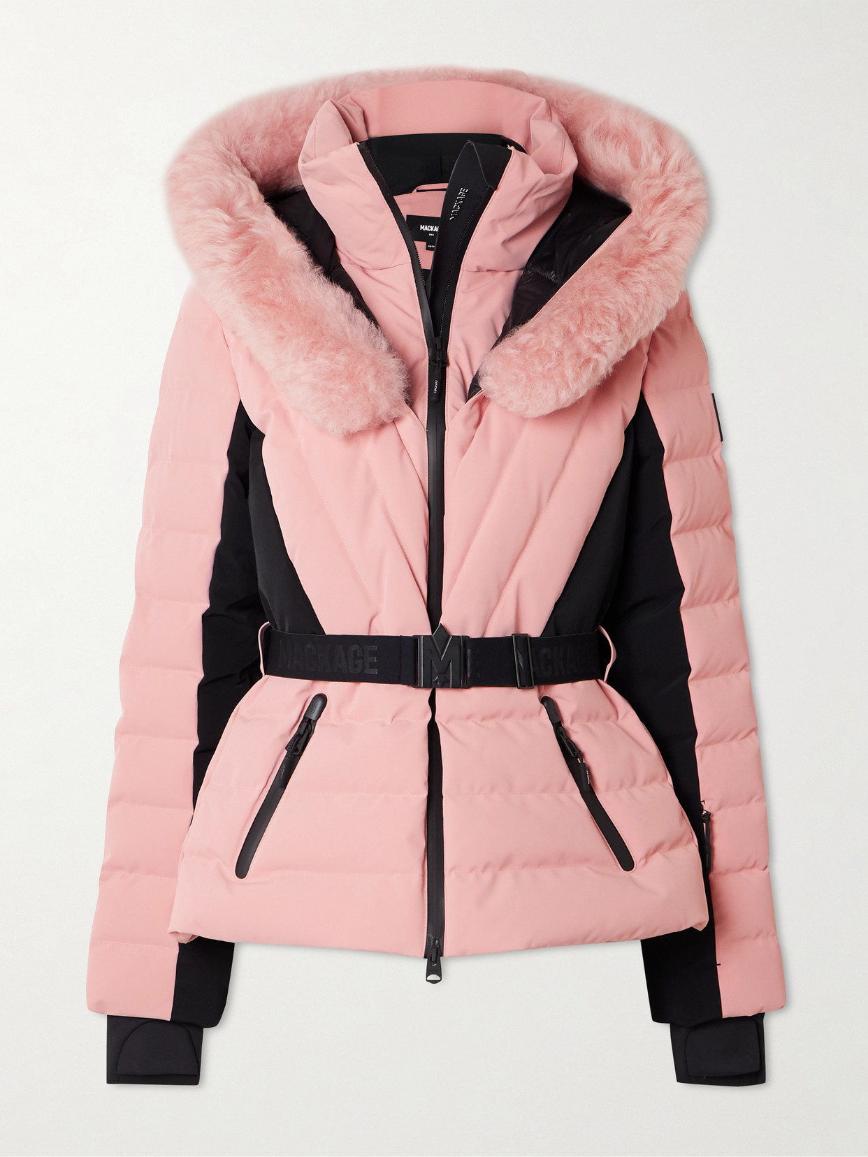 Mackage Elita Hooded Belted Quilted Down Ski Jacket In Pink