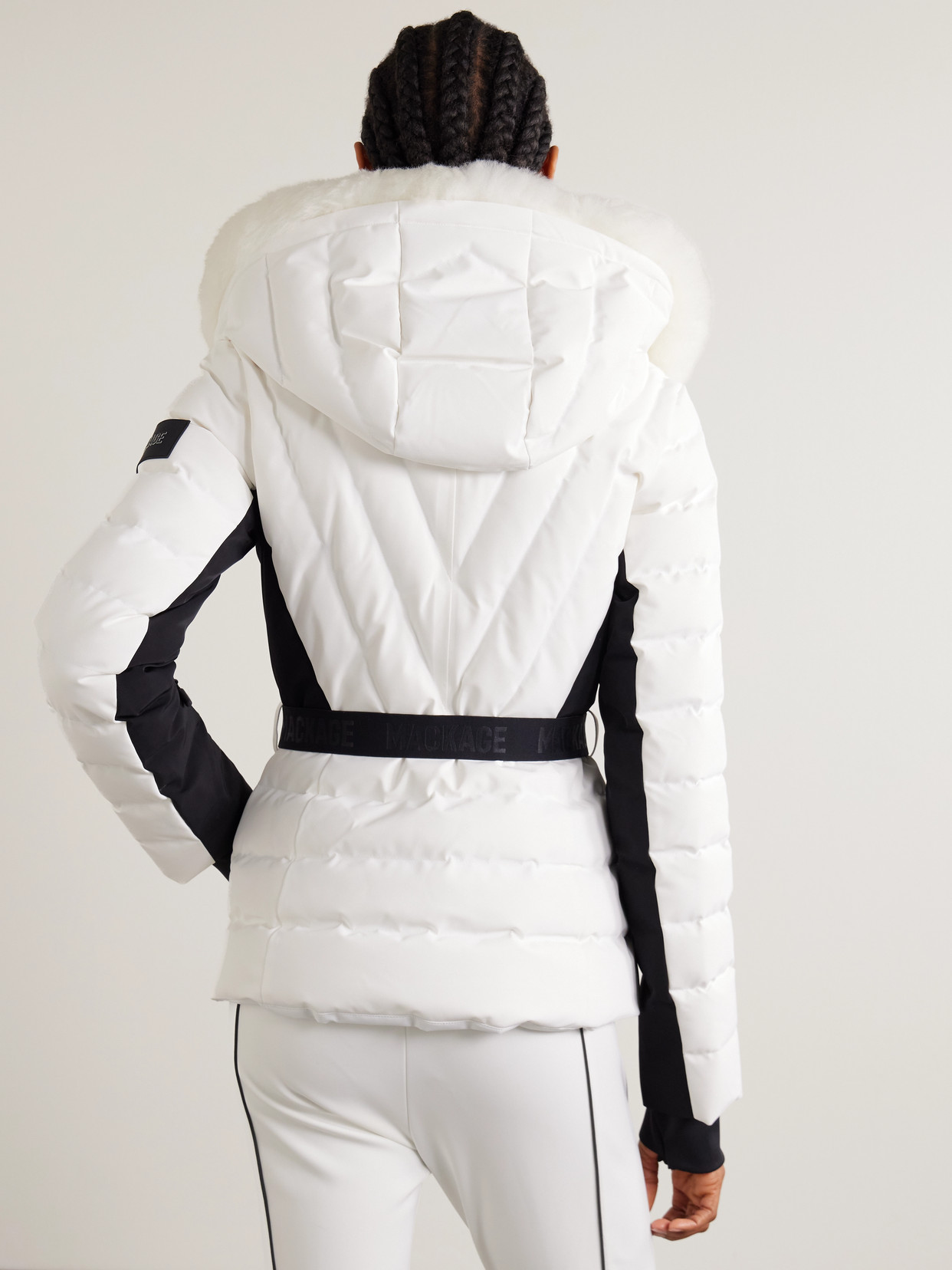 Mackage Elita Hooded Belted Quilted Down Ski Jacket In White