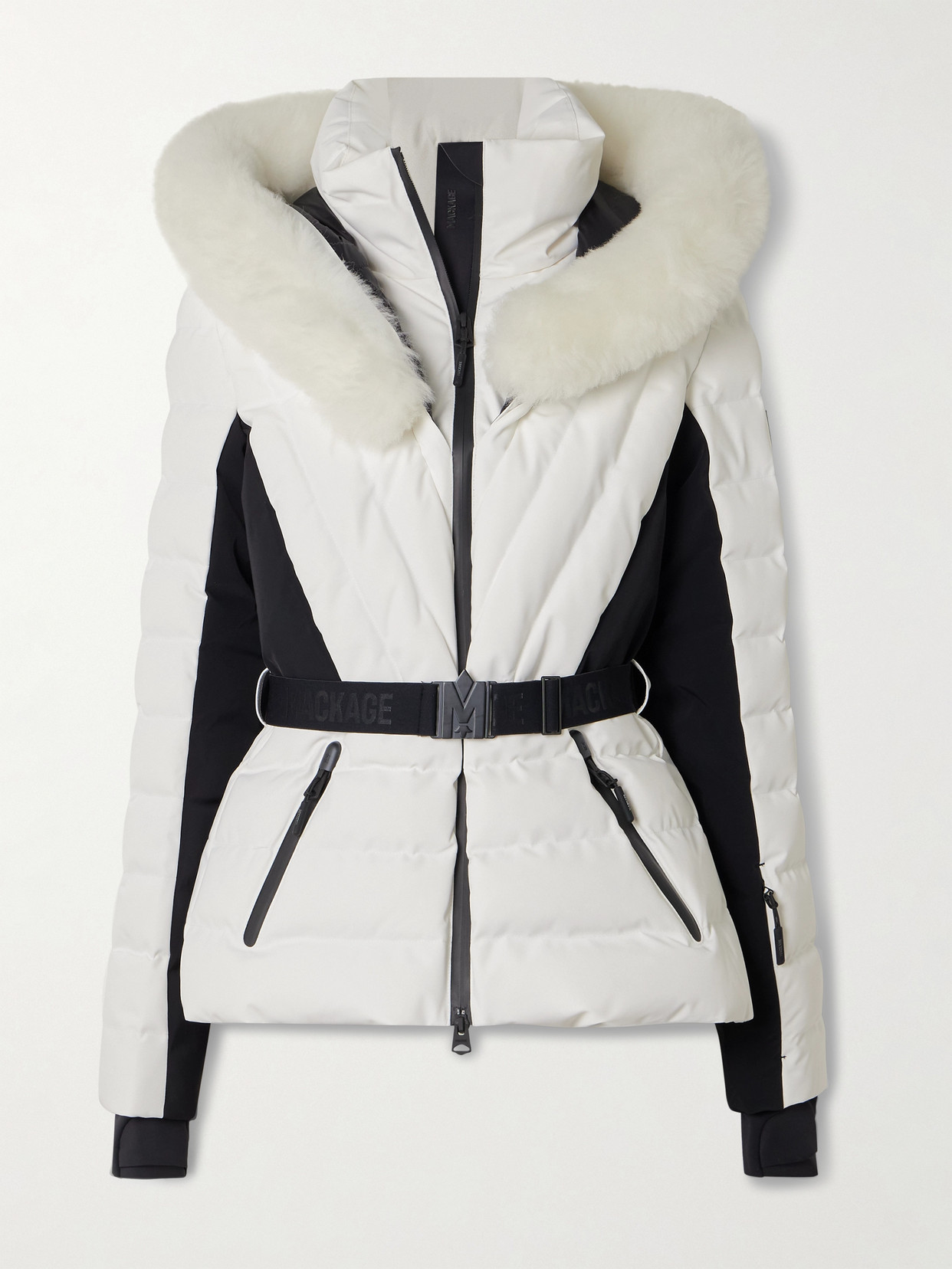 Mackage Elita Hooded Belted Quilted Down Ski Jacket In White