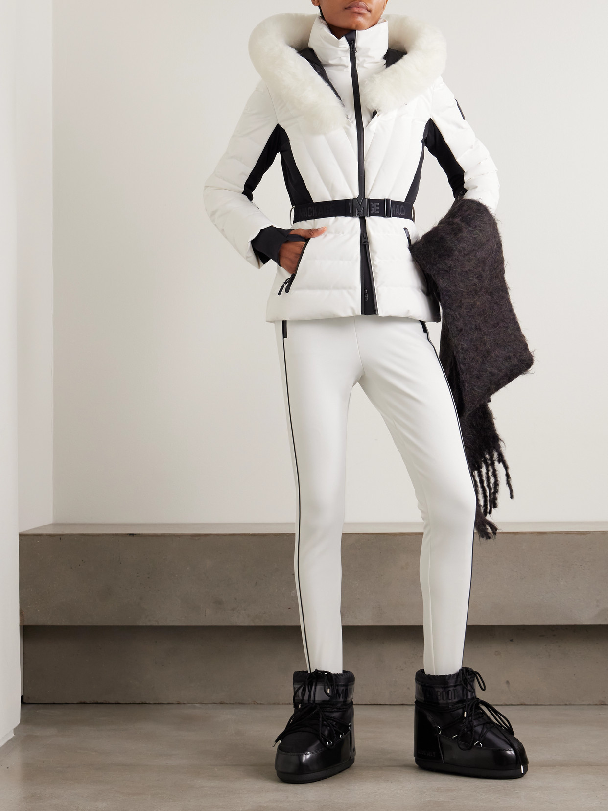 Mackage Elita Hooded Belted Quilted Down Ski Jacket In White