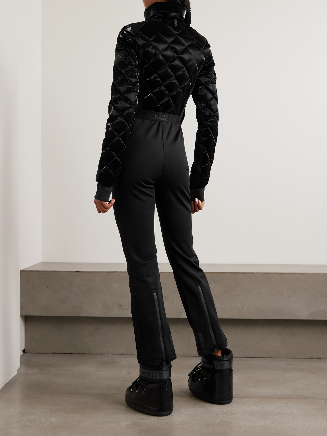 Mackage Inga Belted Quilted Padded Down Ski Suit In Black