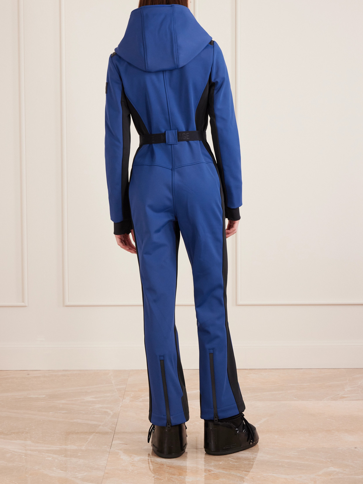 Mackage Elle Belted Hooded Ski Suit In Blue