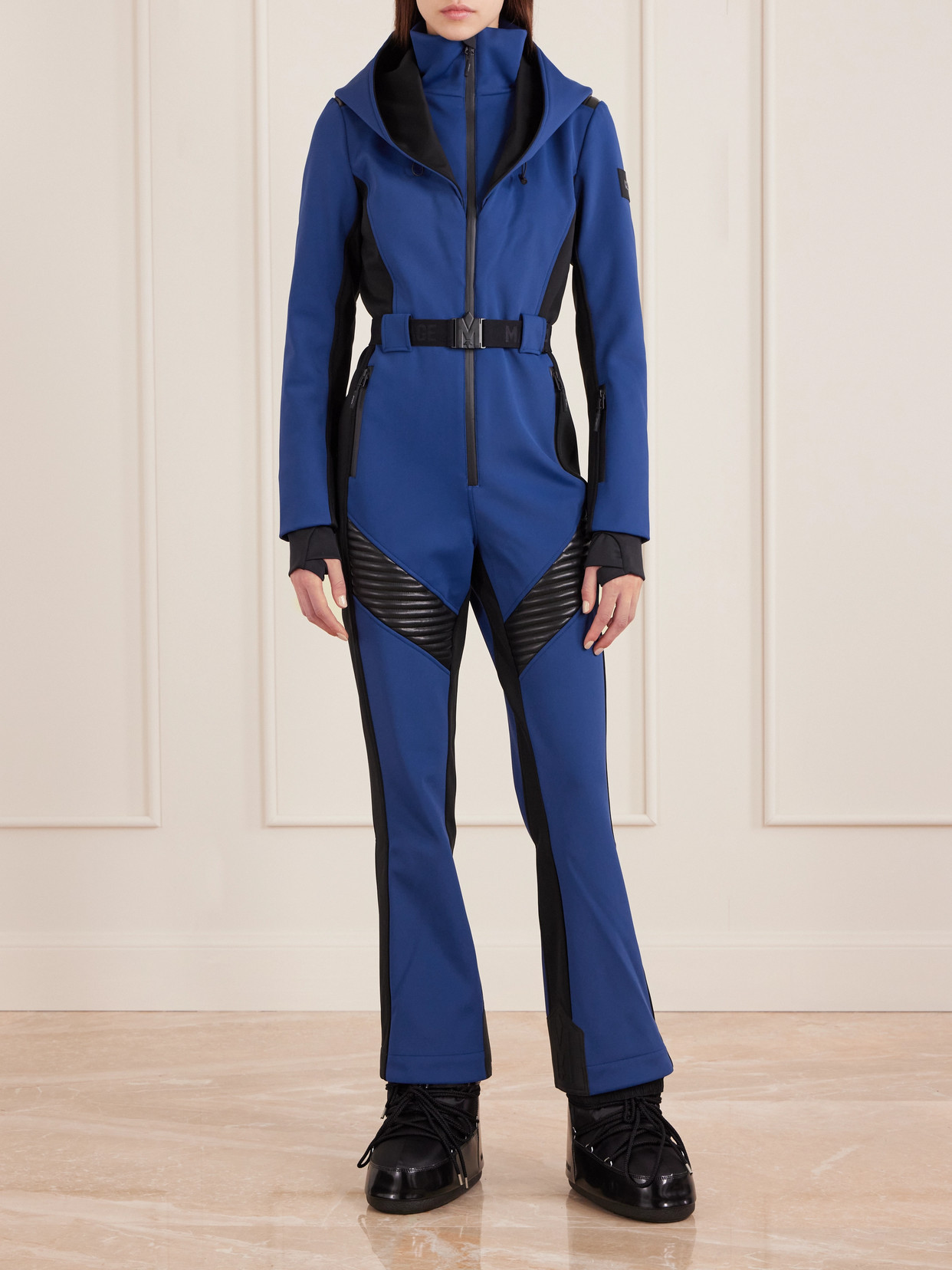 Mackage Elle Belted Hooded Ski Suit In Blue