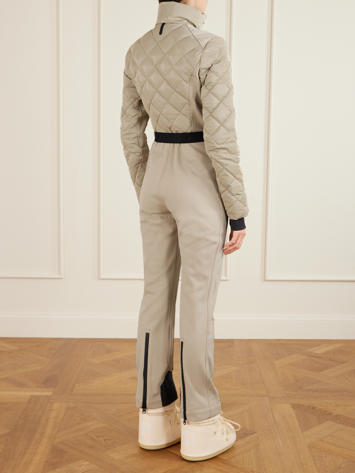 Mackage Inga Belted Quilted Padded Down Ski Suit In Brown