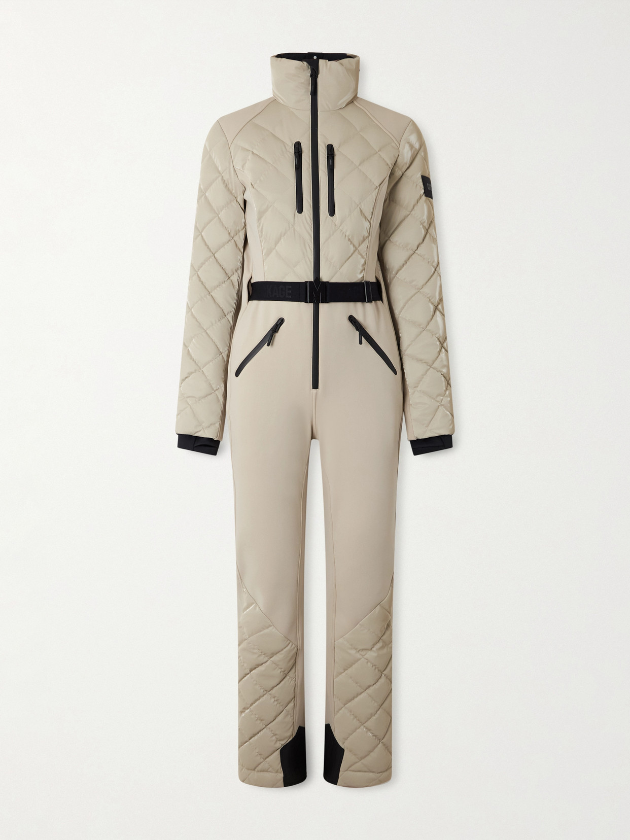Mackage Inga Belted Quilted Padded Down Ski Suit In Brown