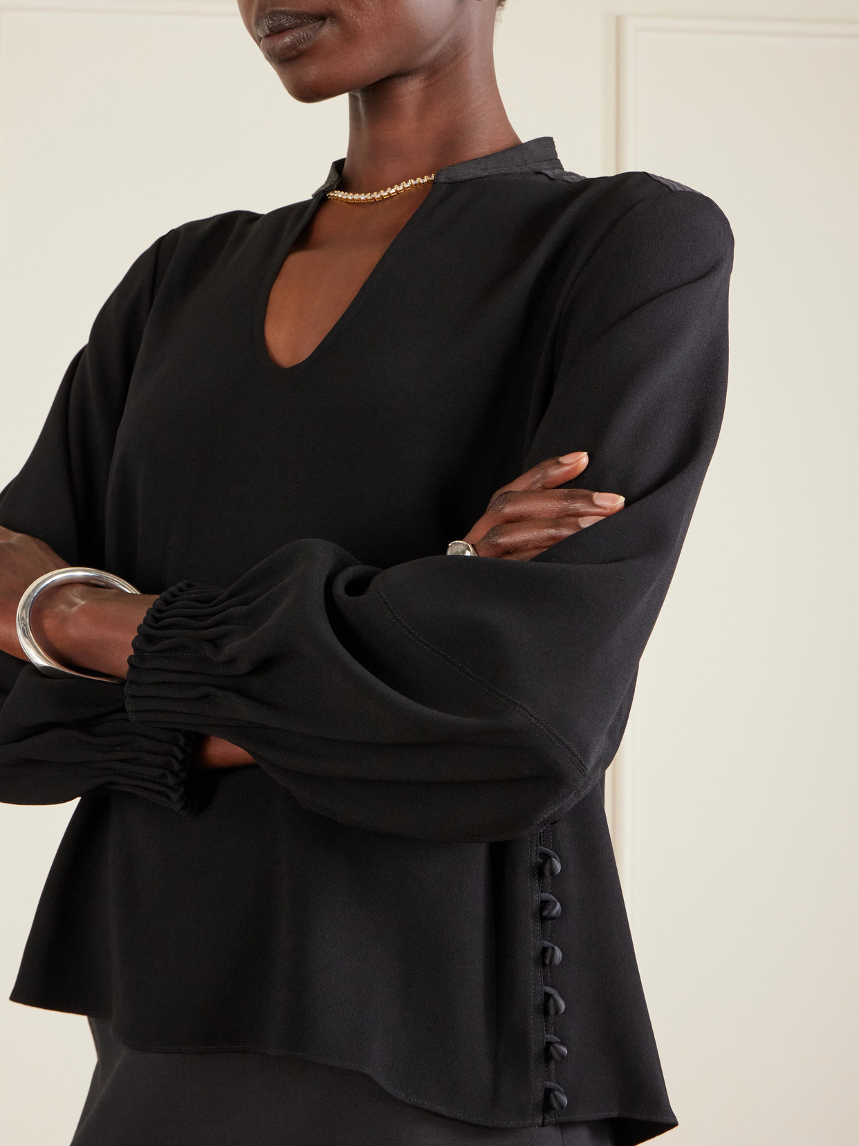 Francine Button-Detailed Crepe Blouse