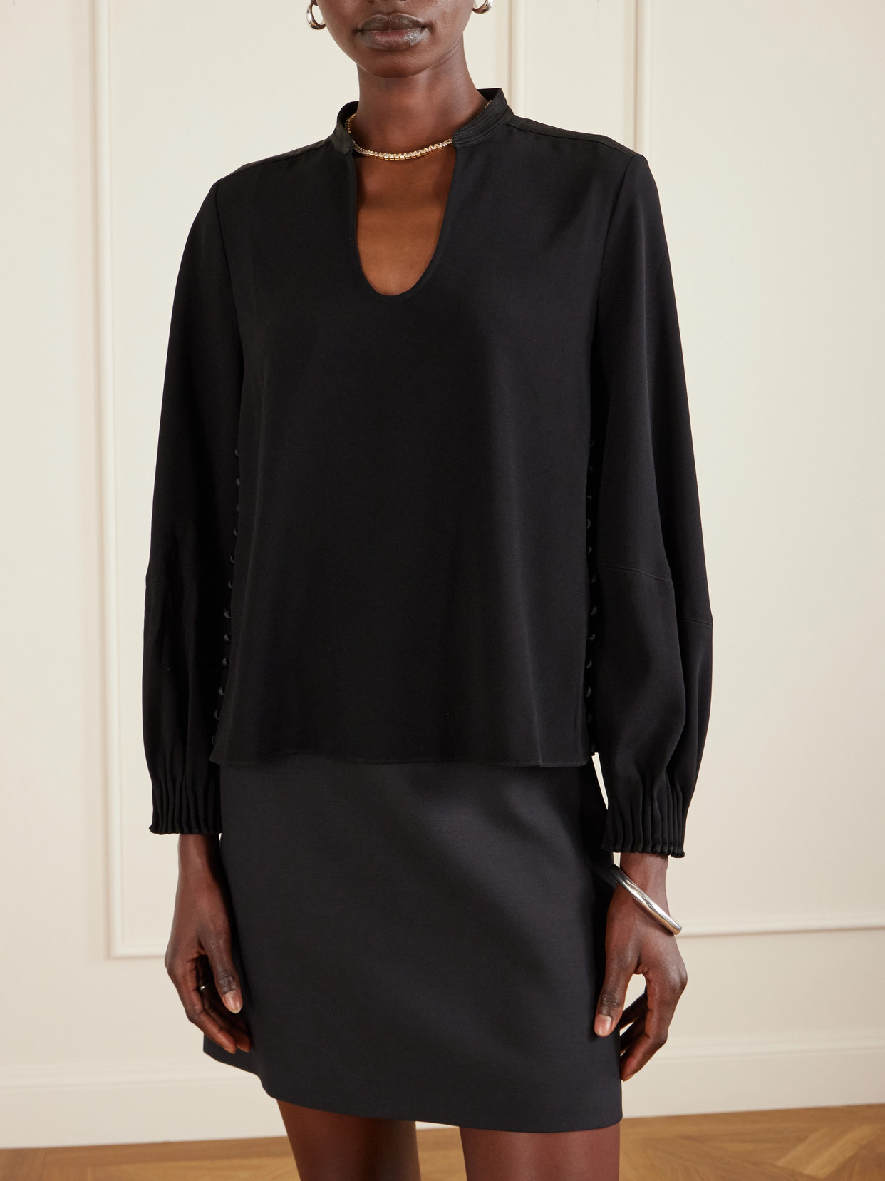 Francine Button-Detailed Crepe Blouse