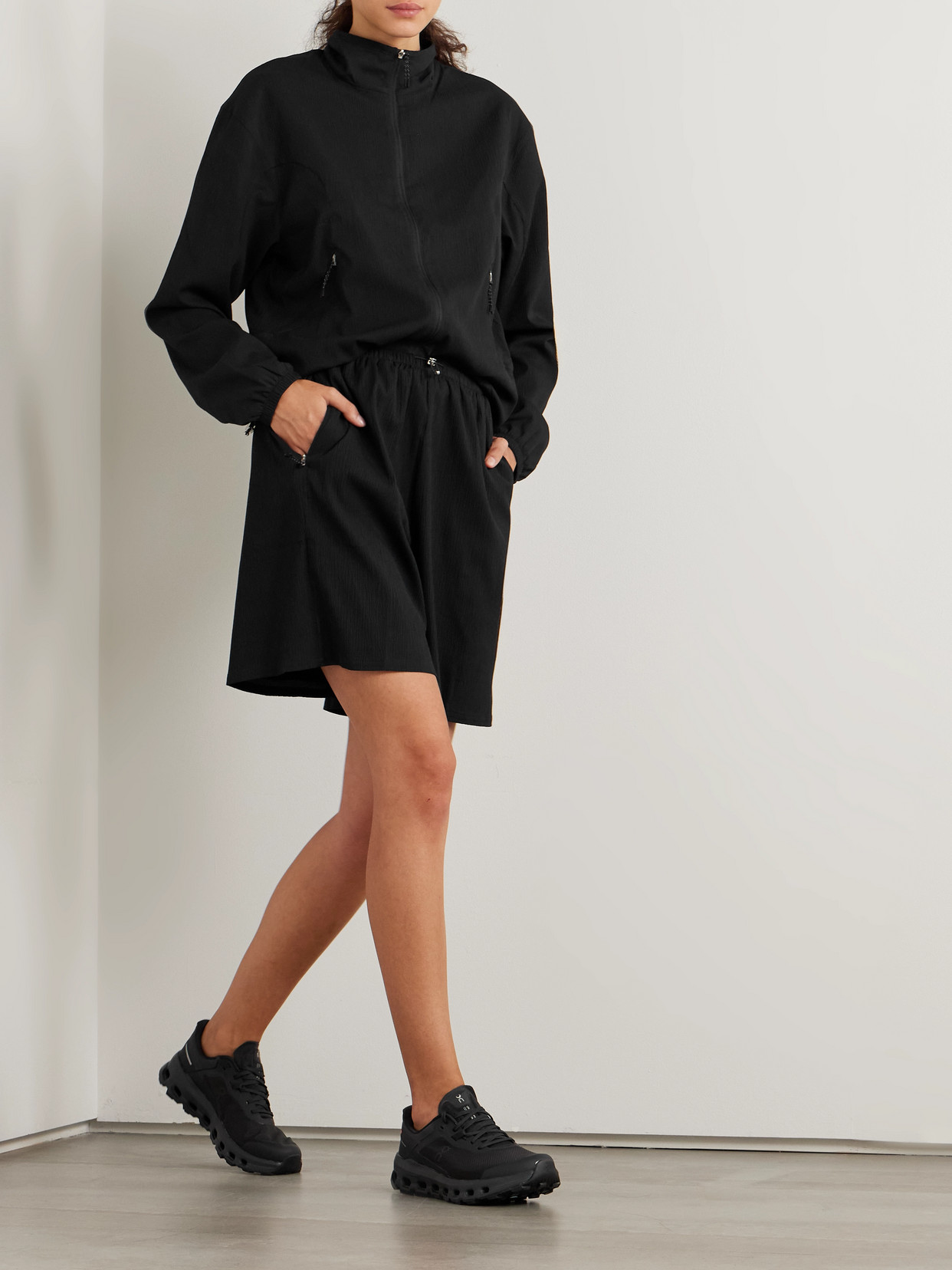 On + Zendaya Gloria Crinkled-shell Jacket In Black