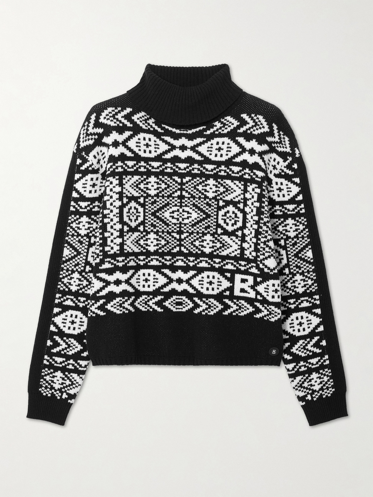 Bogner Nadin Fair Isle Appliquéd Wool-jacquard Turtleneck Sweater In Black