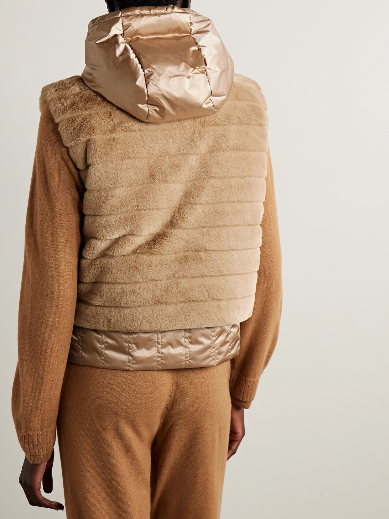 Bogner Yumi Hooded Quilted Plush And Recycled-satin Down Ski Vest In Brown