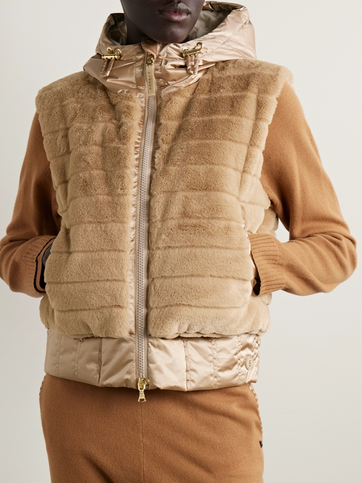 Bogner Yumi Hooded Quilted Plush And Recycled-satin Down Ski Vest In Brown