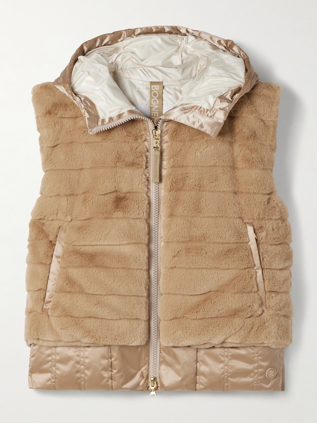 Bogner Yumi Hooded Quilted Plush And Recycled-satin Down Ski Vest In Neutral