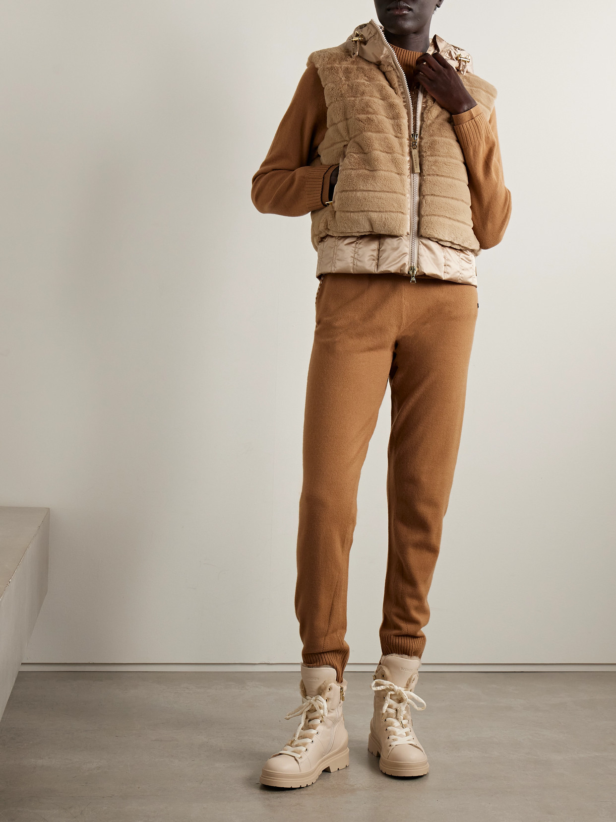 Bogner Yumi Hooded Quilted Plush And Recycled-satin Down Ski Vest In Brown