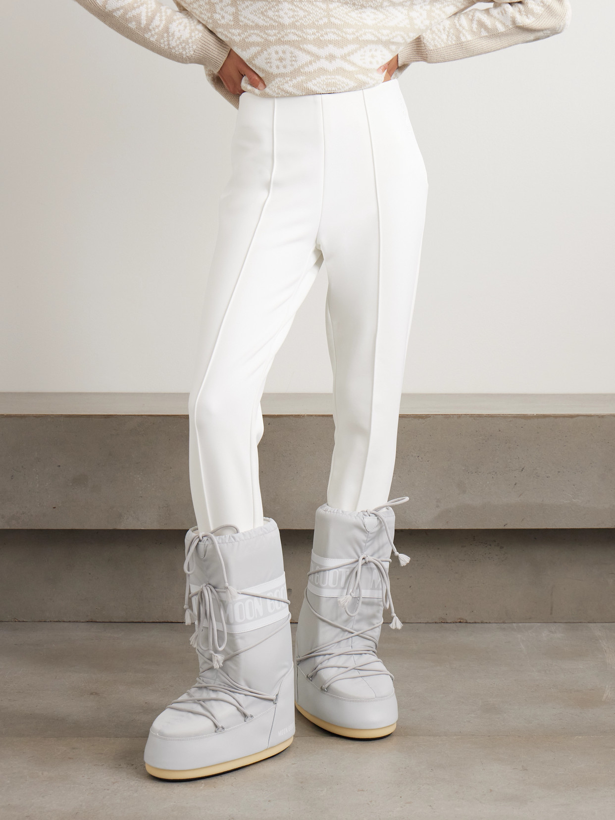 Bogner Elaine Embroidered Stretch Stirrup Ski Pants In White