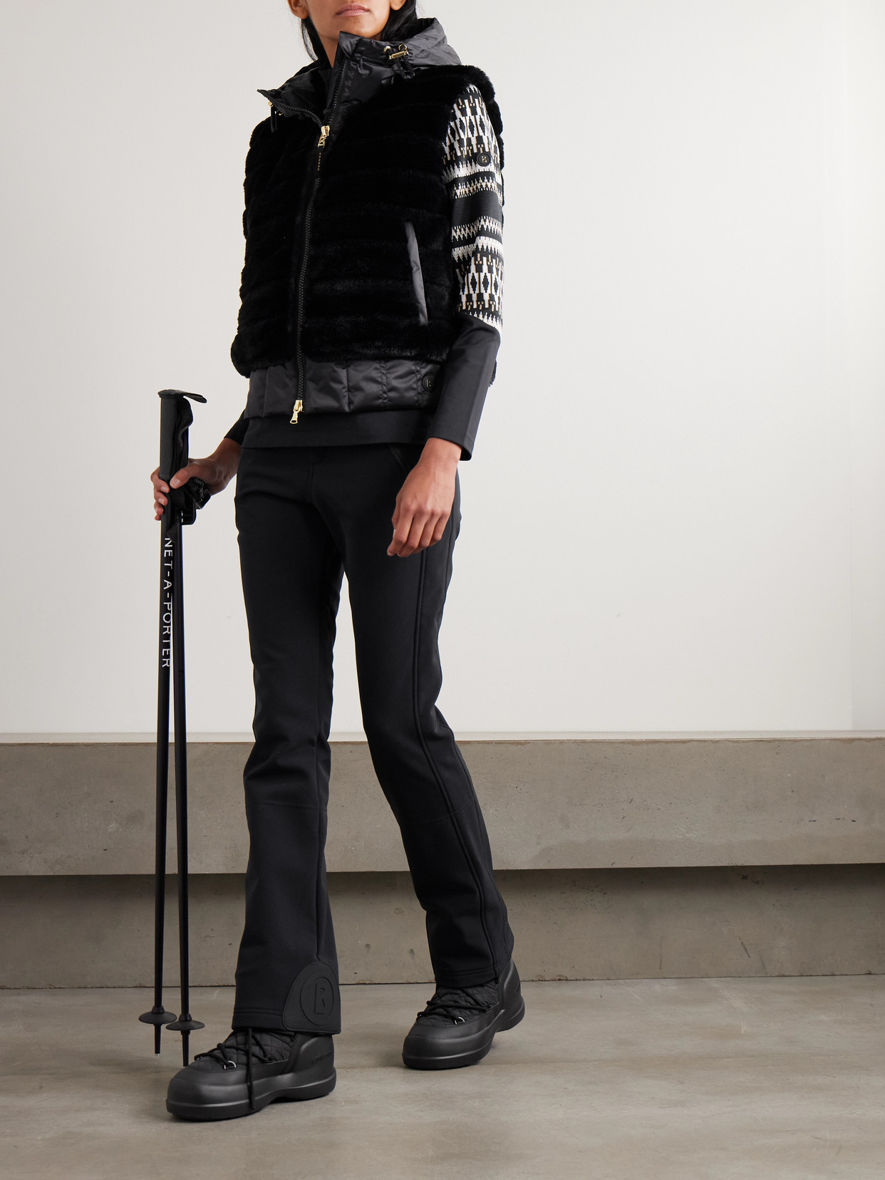 Bogner Yumi Hooded Quilted Plush And Recycled-satin Down Ski Vest In Black