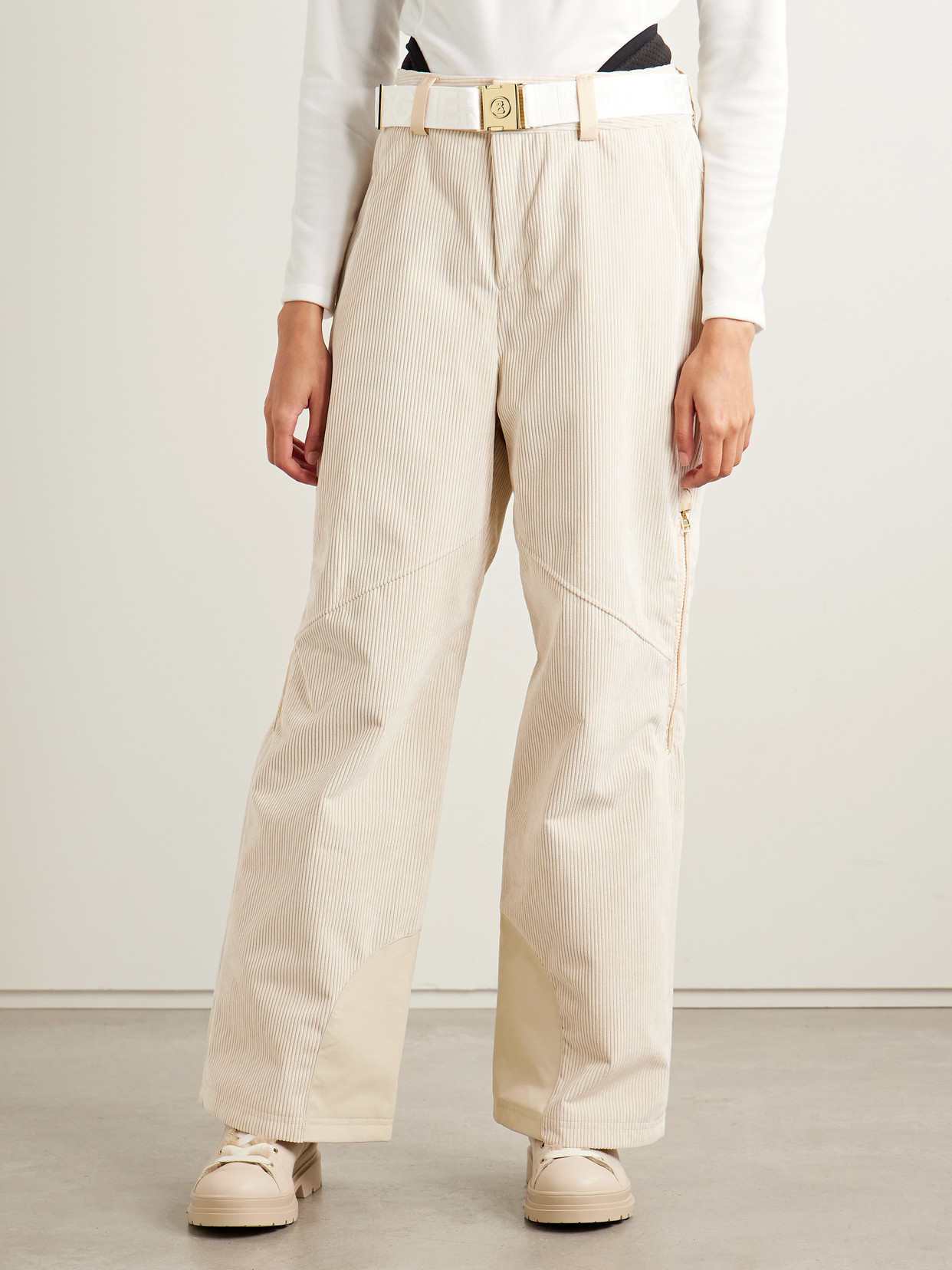 Bogner Belted Panelled Corduroy, Twill And Canvas Ski Pants In White