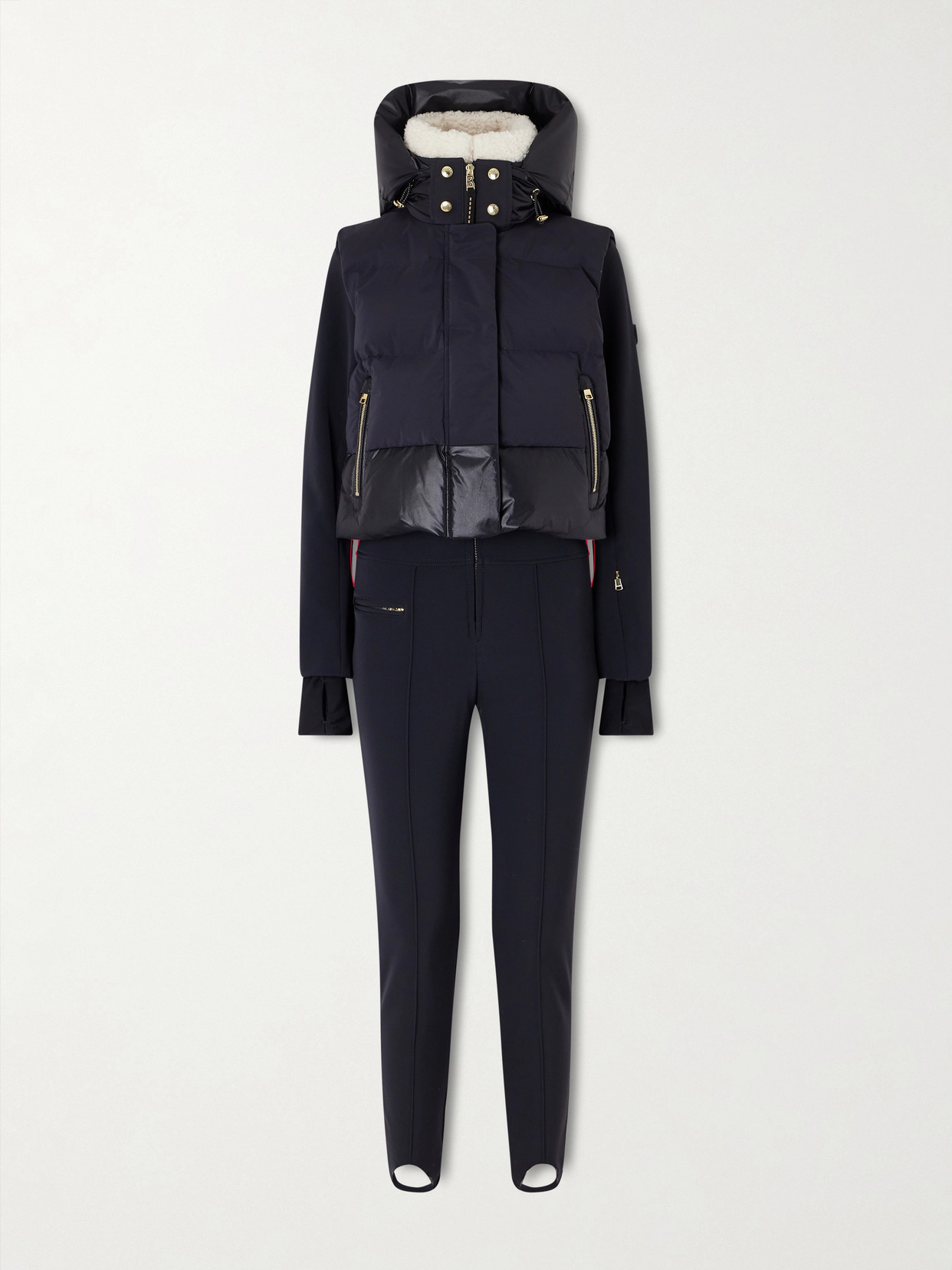 Bogner Ulla 2in1 Hooded Plush-trimmed Padded Quilted Ski Suit In Black