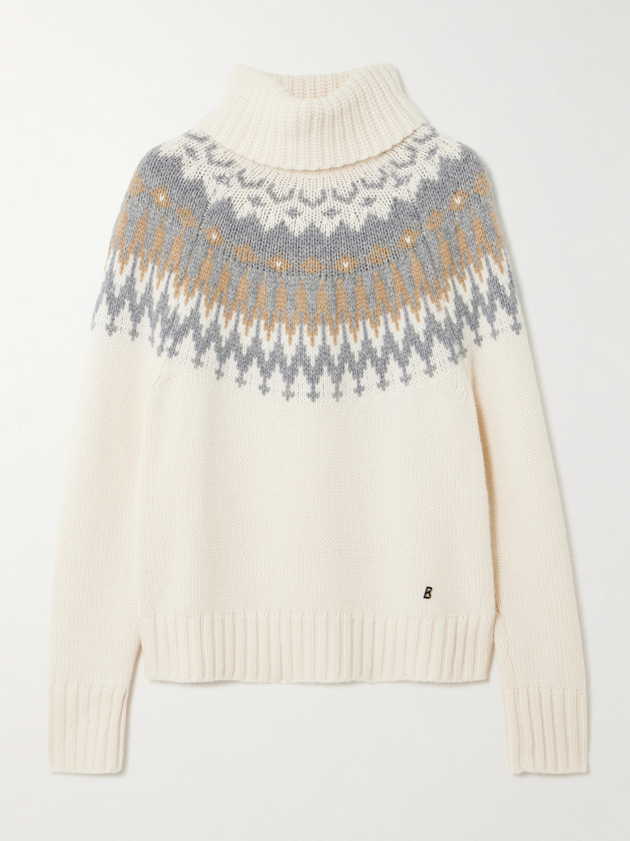 Bogner Ingrid Fair Isle Cashmere Turtleneck Sweater In White