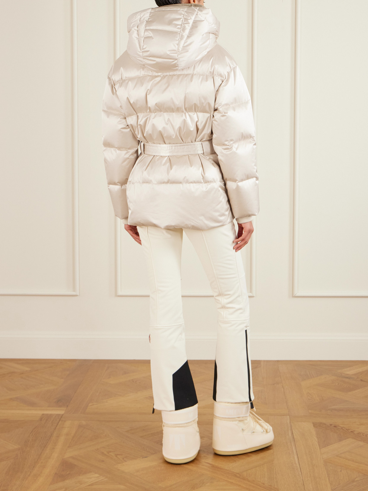 Bogner Lyra-ld Hooded Belted Layered Down Jacket In White