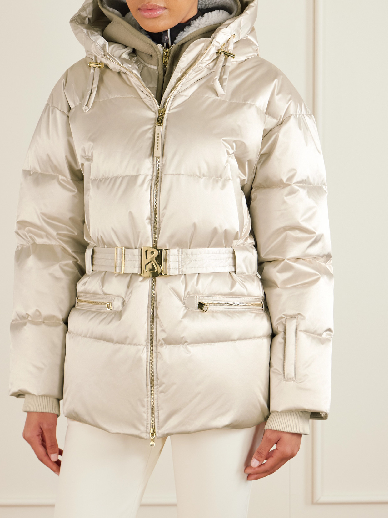 Bogner Lyra-ld Hooded Belted Layered Down Jacket In White