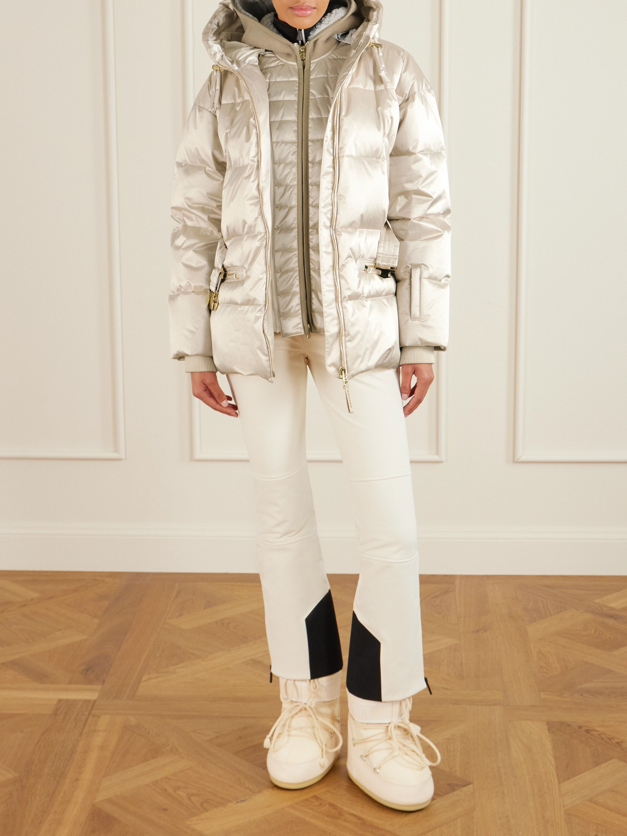 Bogner Lyra-ld Hooded Belted Layered Down Jacket In White