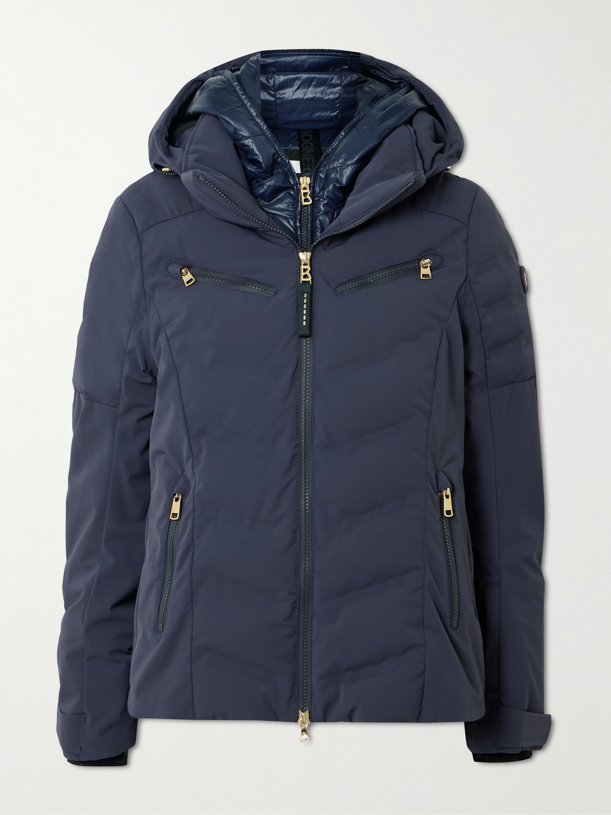 Bogner Kea Hooded Layered Padded Quilted Shell Ski Jacket In Blue