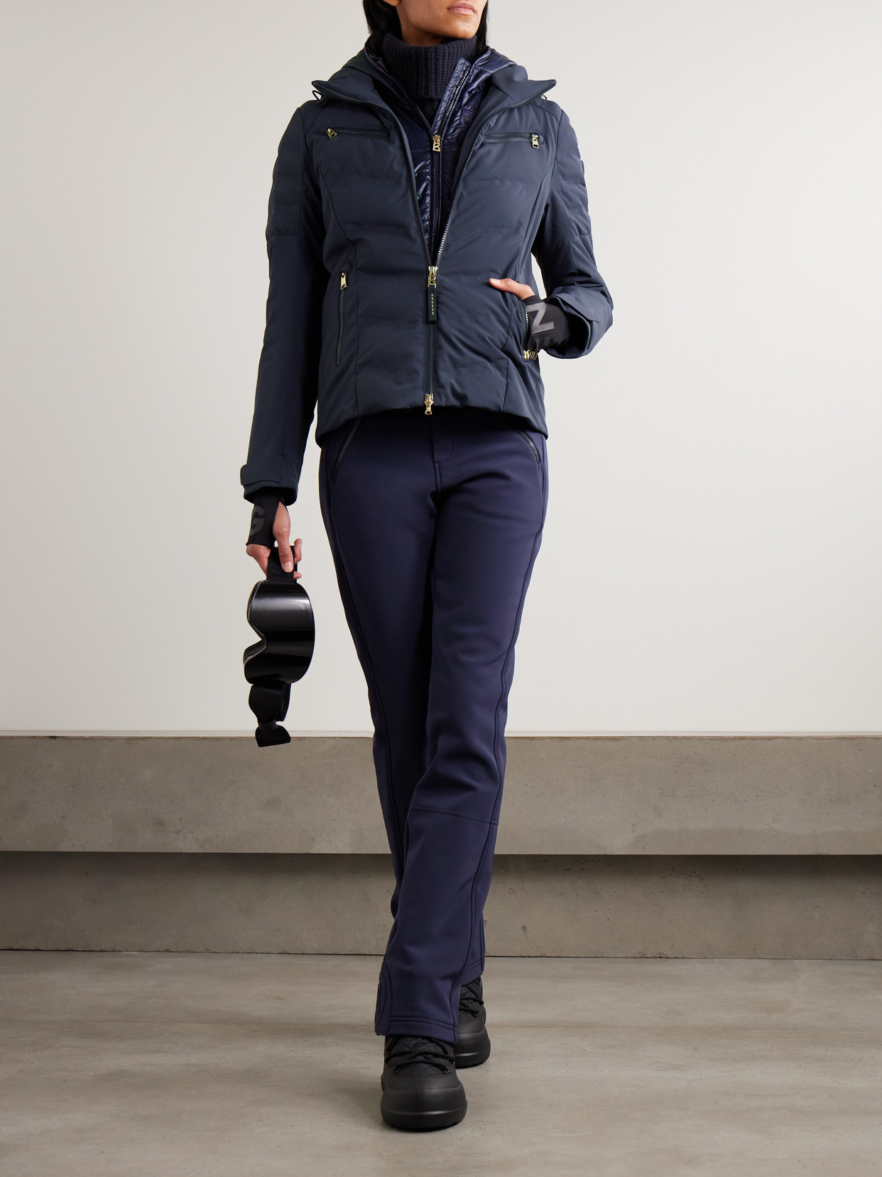 Bogner Kea Hooded Layered Padded Quilted Shell Ski Jacket In Blue