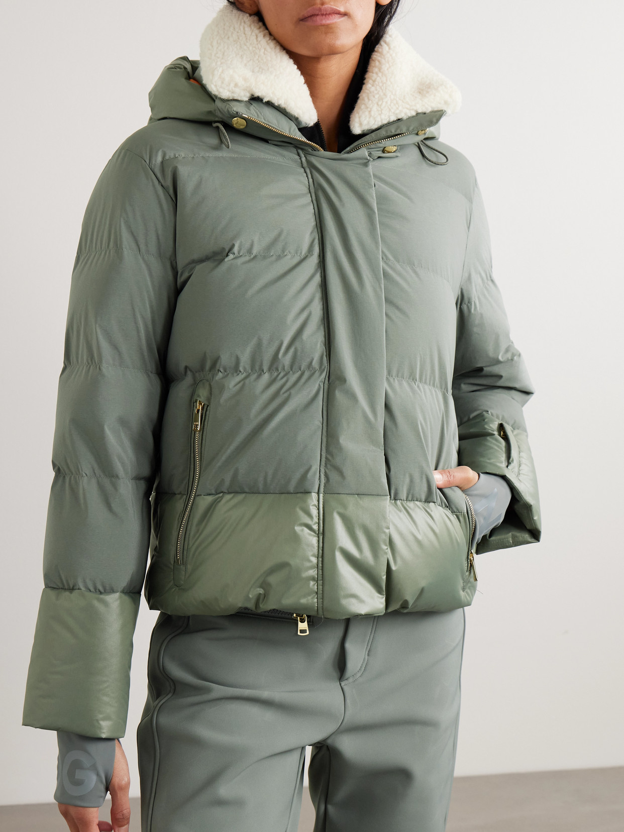 Bogner Maja Hooded Plush-trimmed Quilted Shell Down Ski Jacket In Green