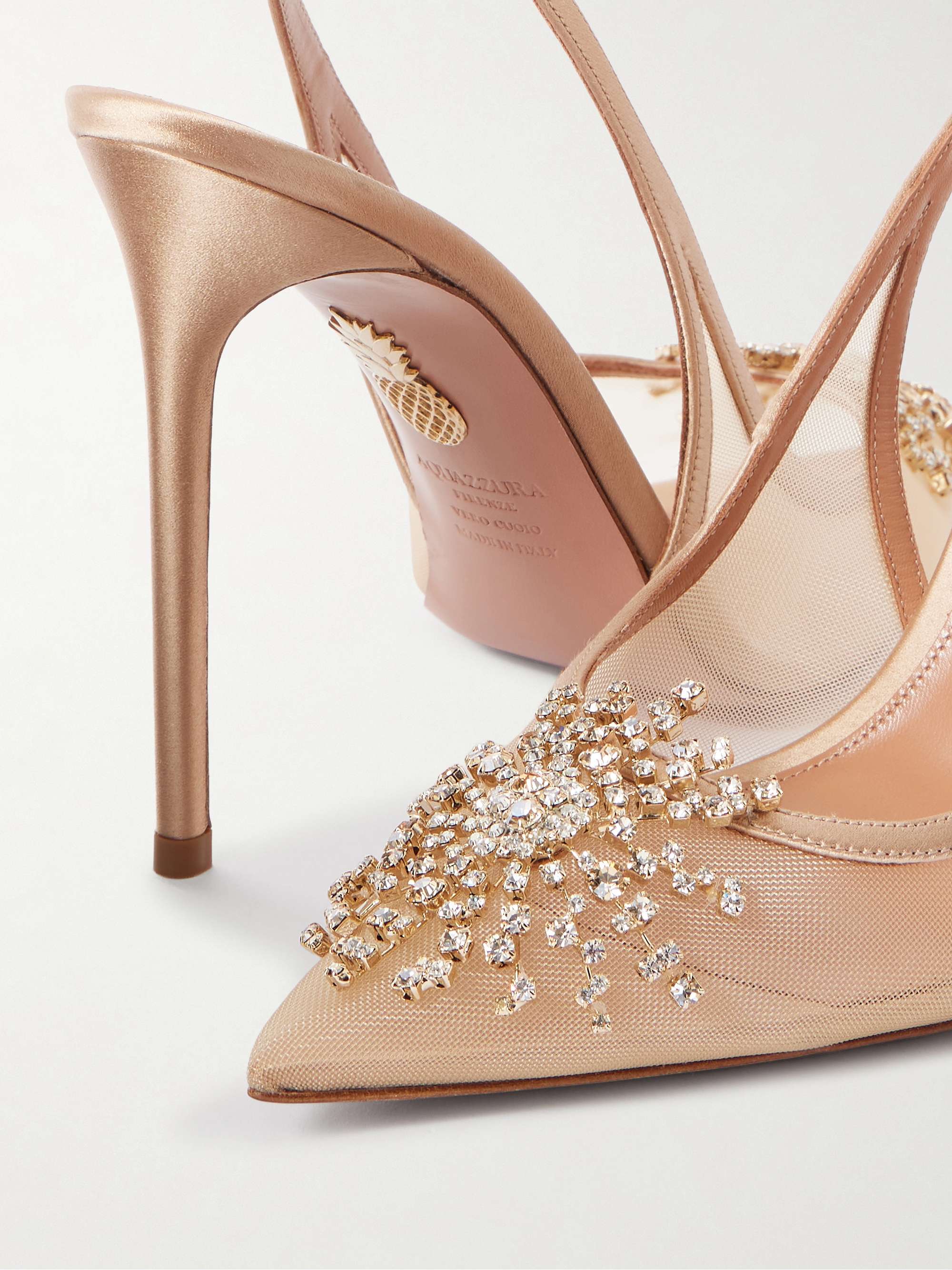 AQUAZZURA Firework 105 crystal-embellished satin-trimmed mesh
