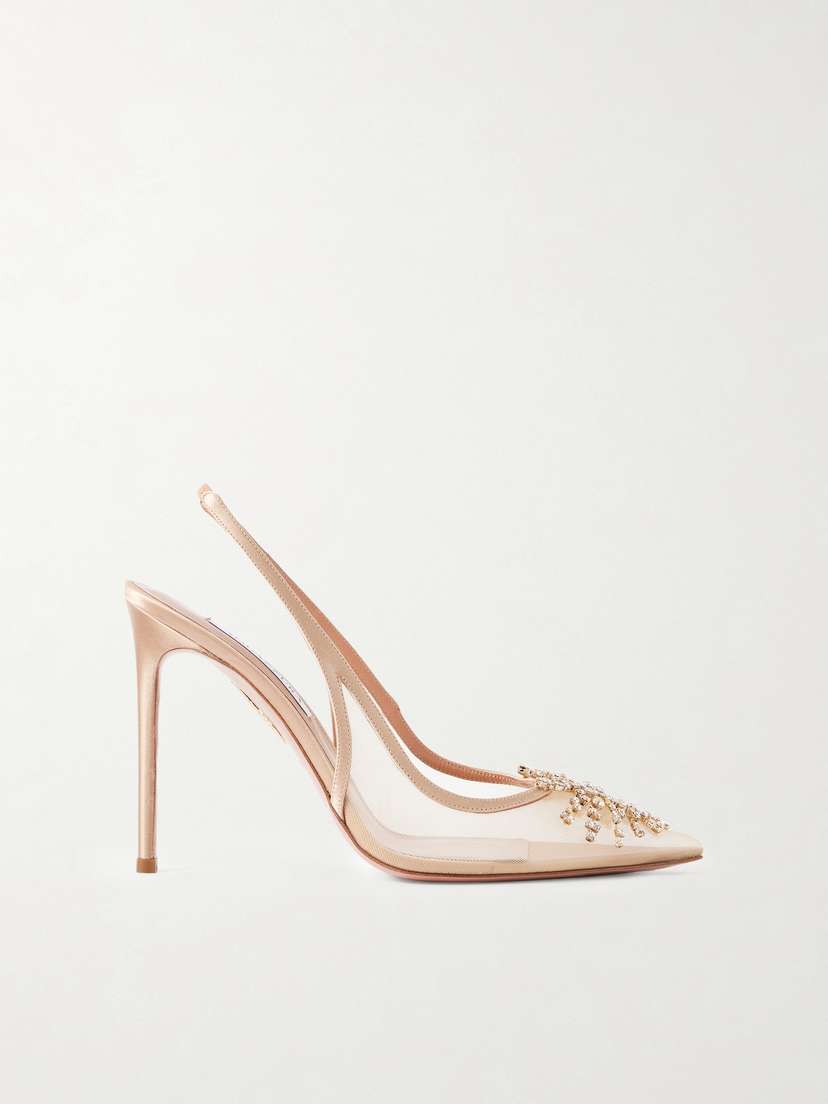 Aquazzura Firework 105 Crystal-embellished Satin-trimmed Mesh Pumps