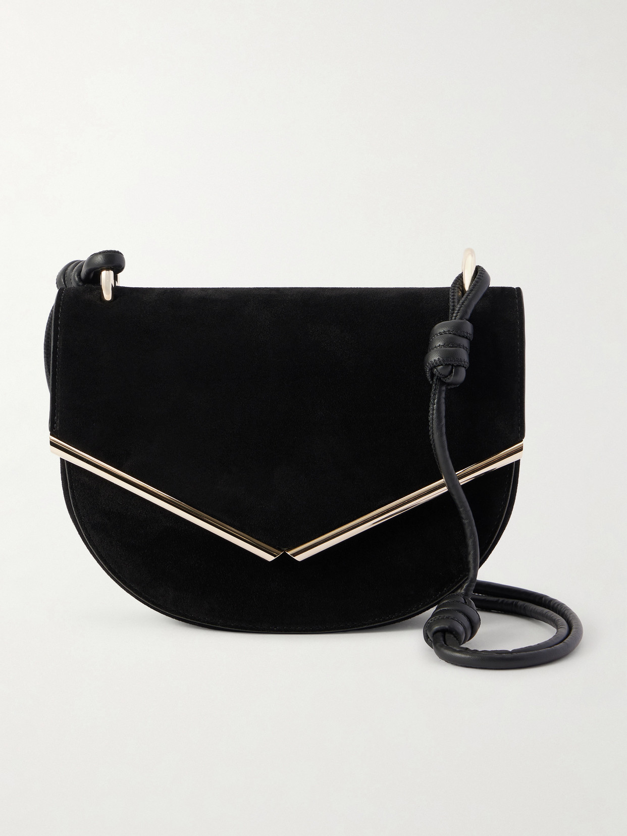 Aquazzura Galerie Leather-trimmed Suede Shoulder Bag In Black