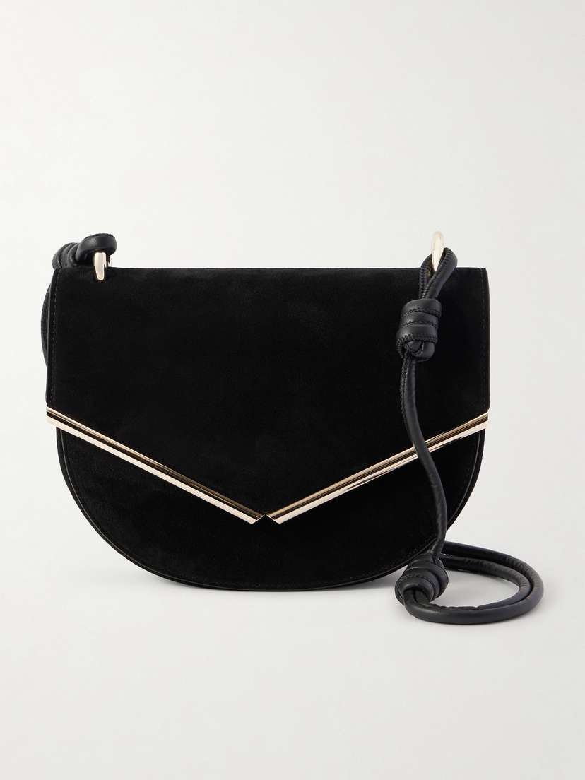 Aquazzura Galerie Leather-trimmed Suede Shoulder Bag