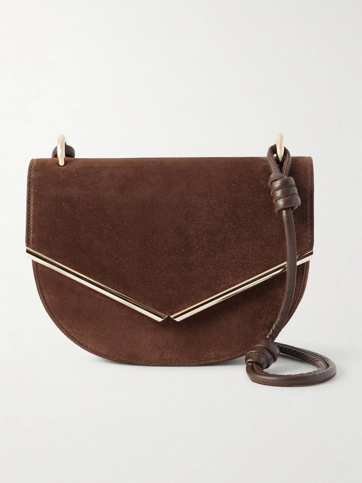 Aquazzura Galerie Leather-trimmed Suede Shoulder Bag In Brown